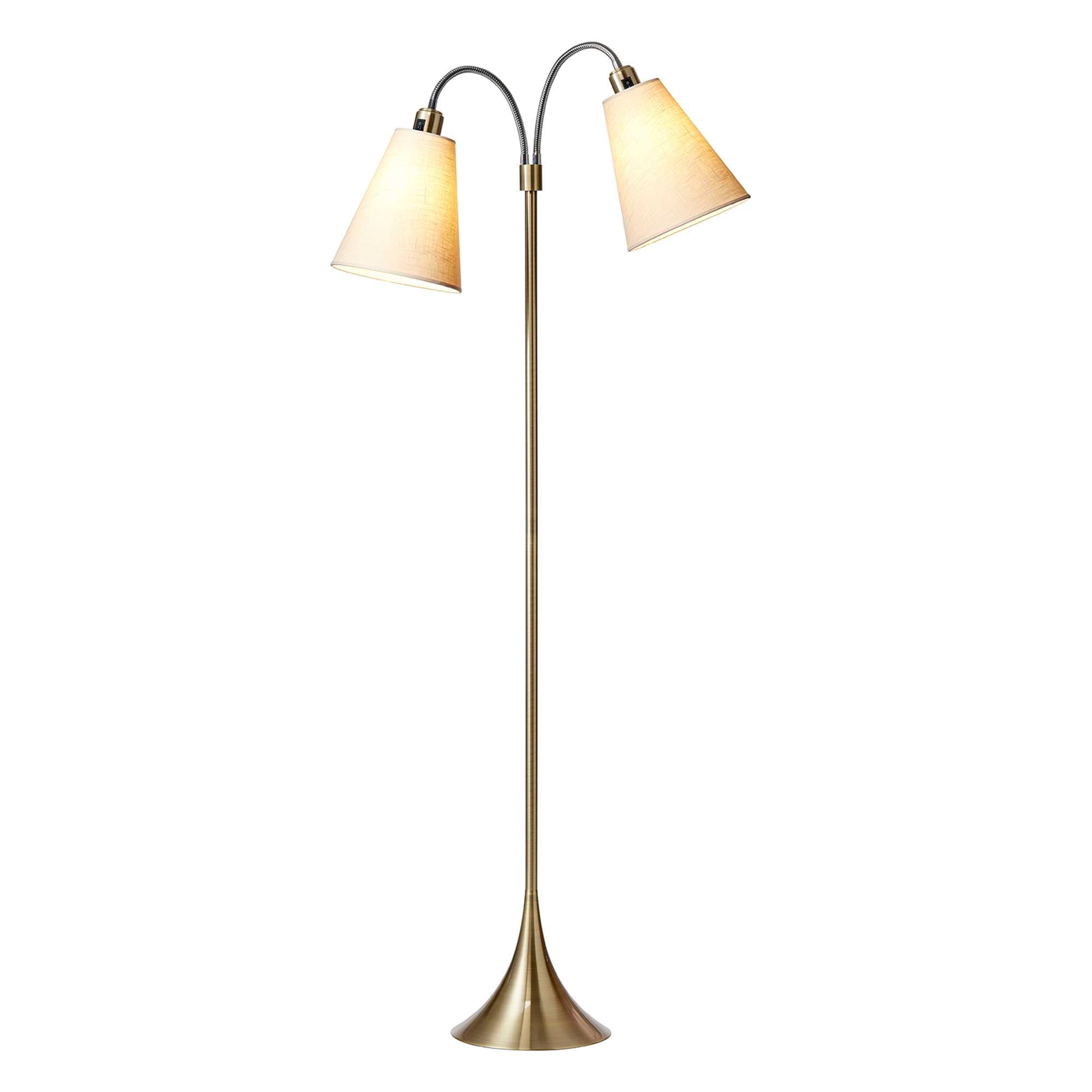 Fodgænger Gulvlampe Antik messing m/Creme lampeskærme_1