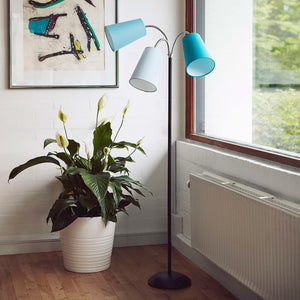 Salsa Gulvlampe Sort – m/aqua, petroleum og lyseblå lampeskærm