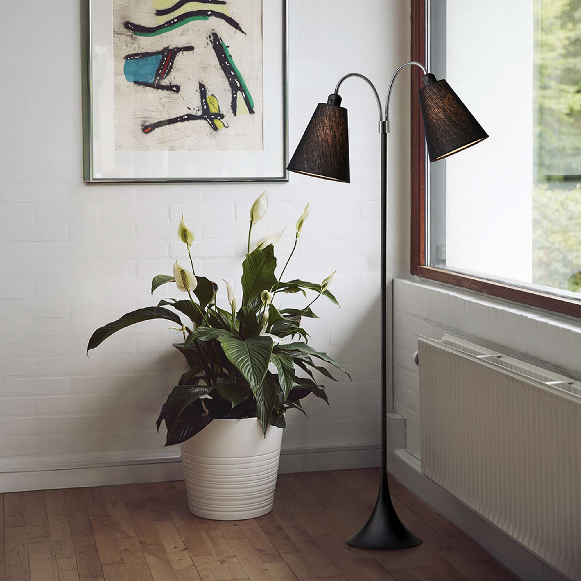 Fodgænger Gulvlampe Sort m/sorte lampeskærme