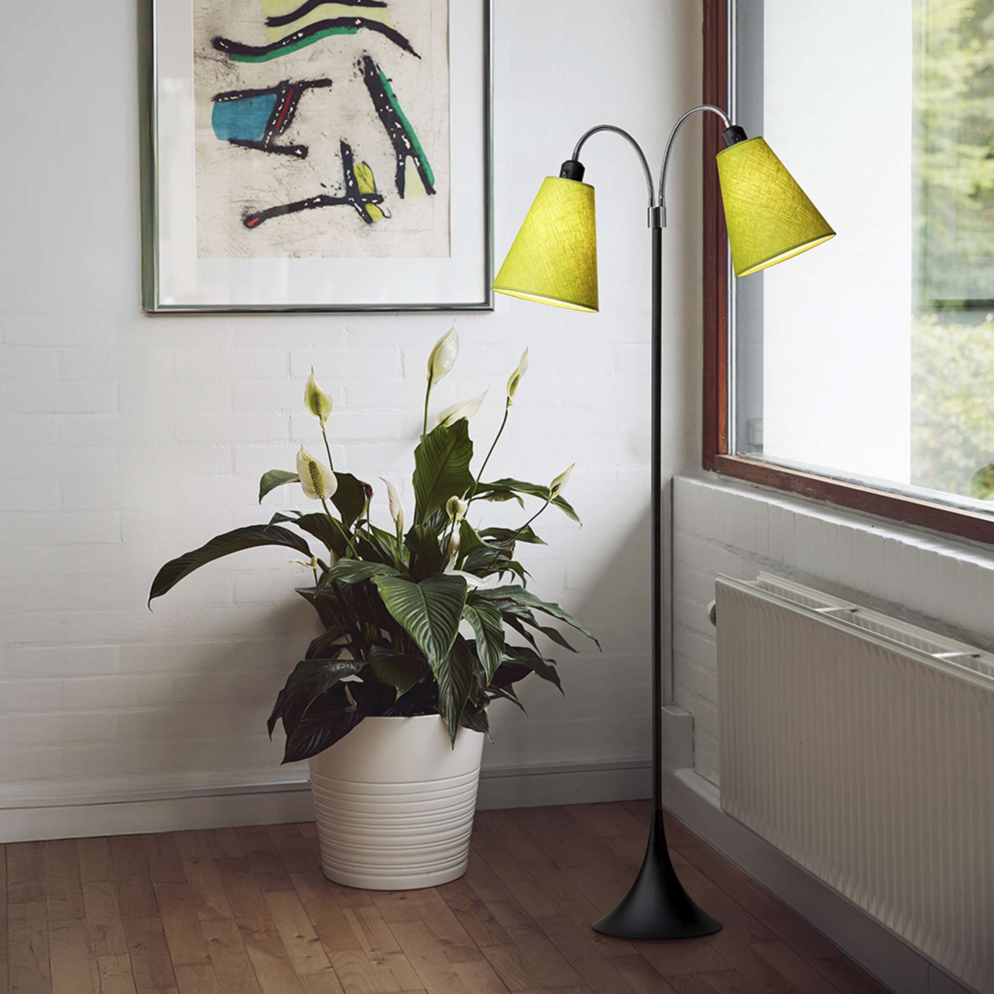 Fodgænger Gulvlampe Sort m/limegrønne lampeskærme