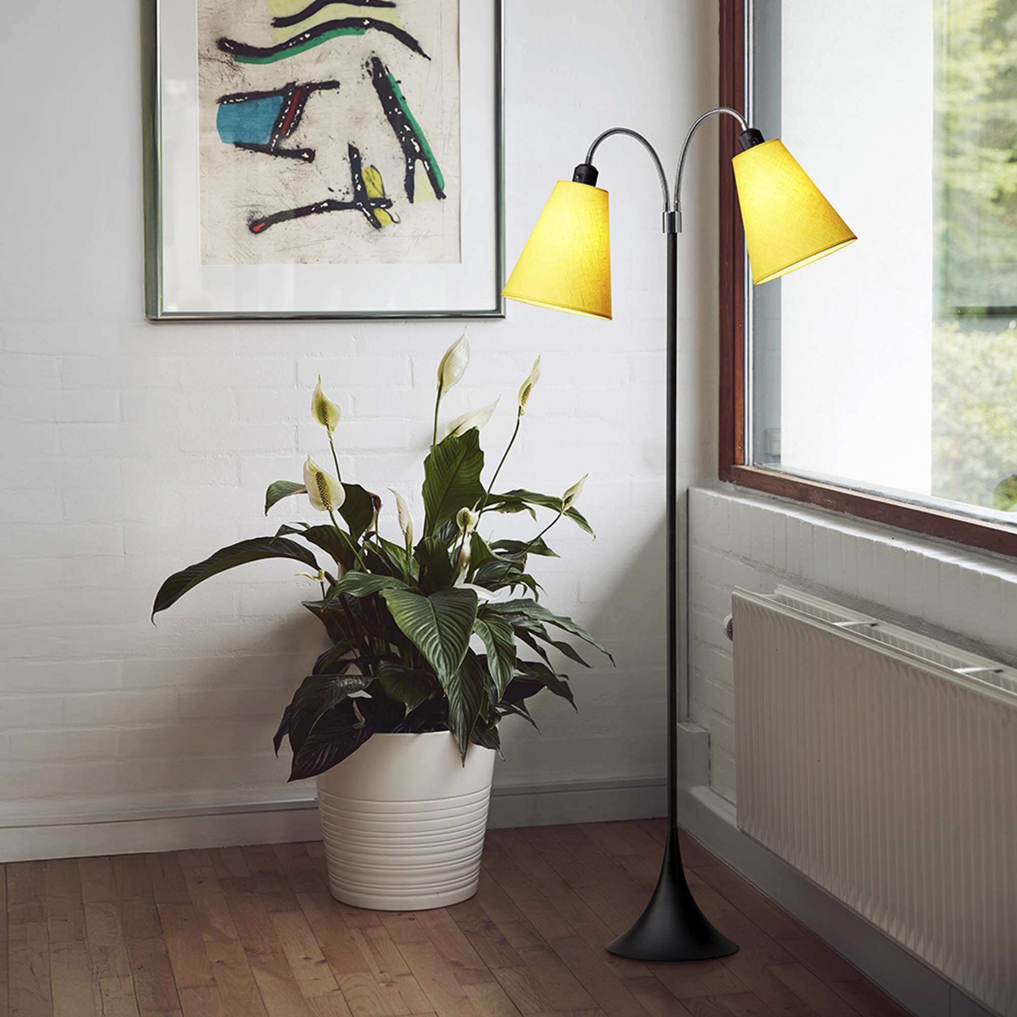 Fodgænger Gulvlampe Sort m/gule lampeskærme