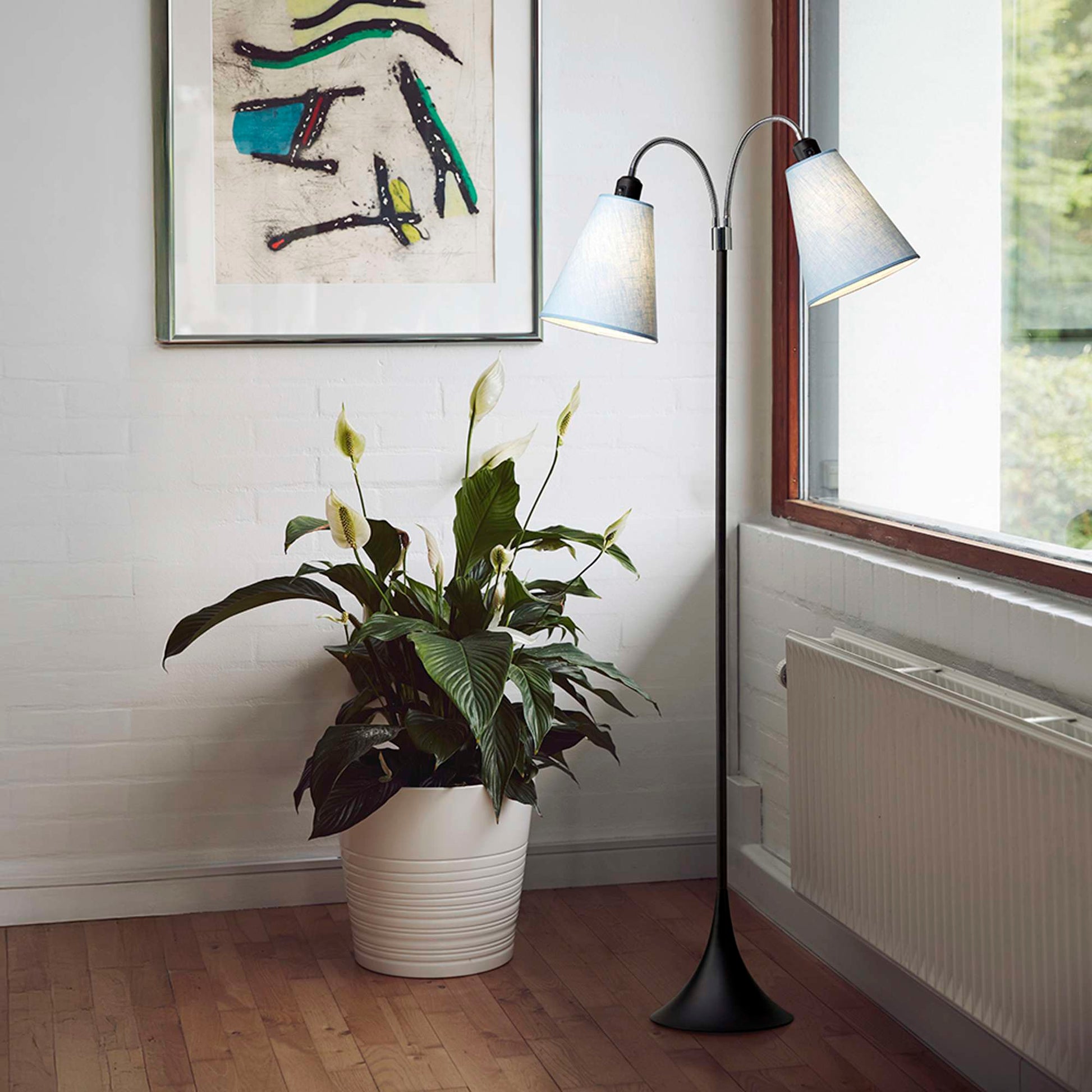 Fodgænger Gulvlampe Sort m/lyseblå lampeskærme