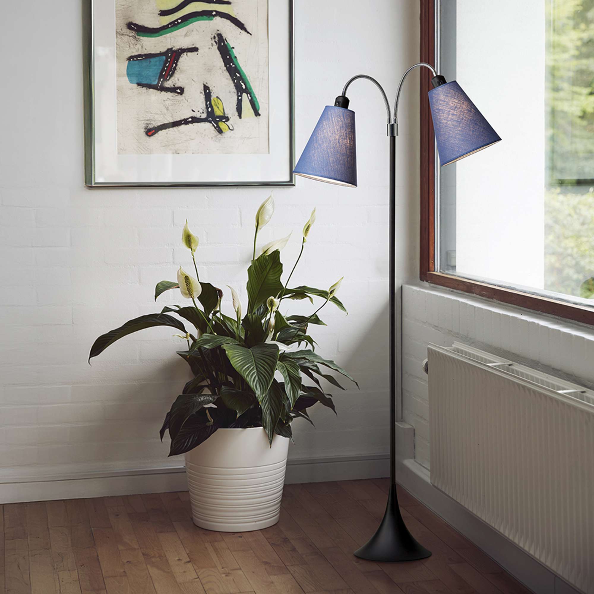 Fodgænger Gulvlampe Sort m/dalablå lampeskærme