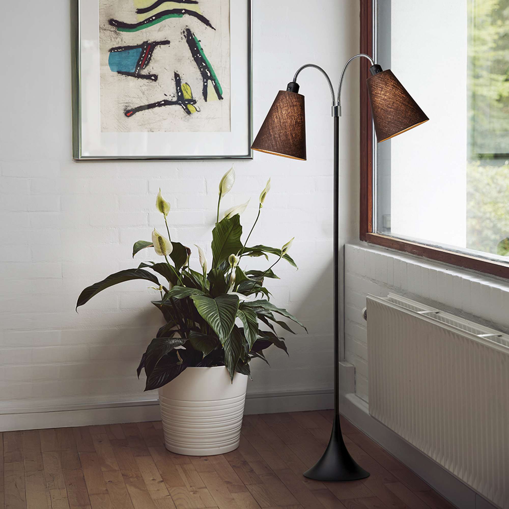 Fodgænger Gulvlampe Sort m/brune lampeskærme