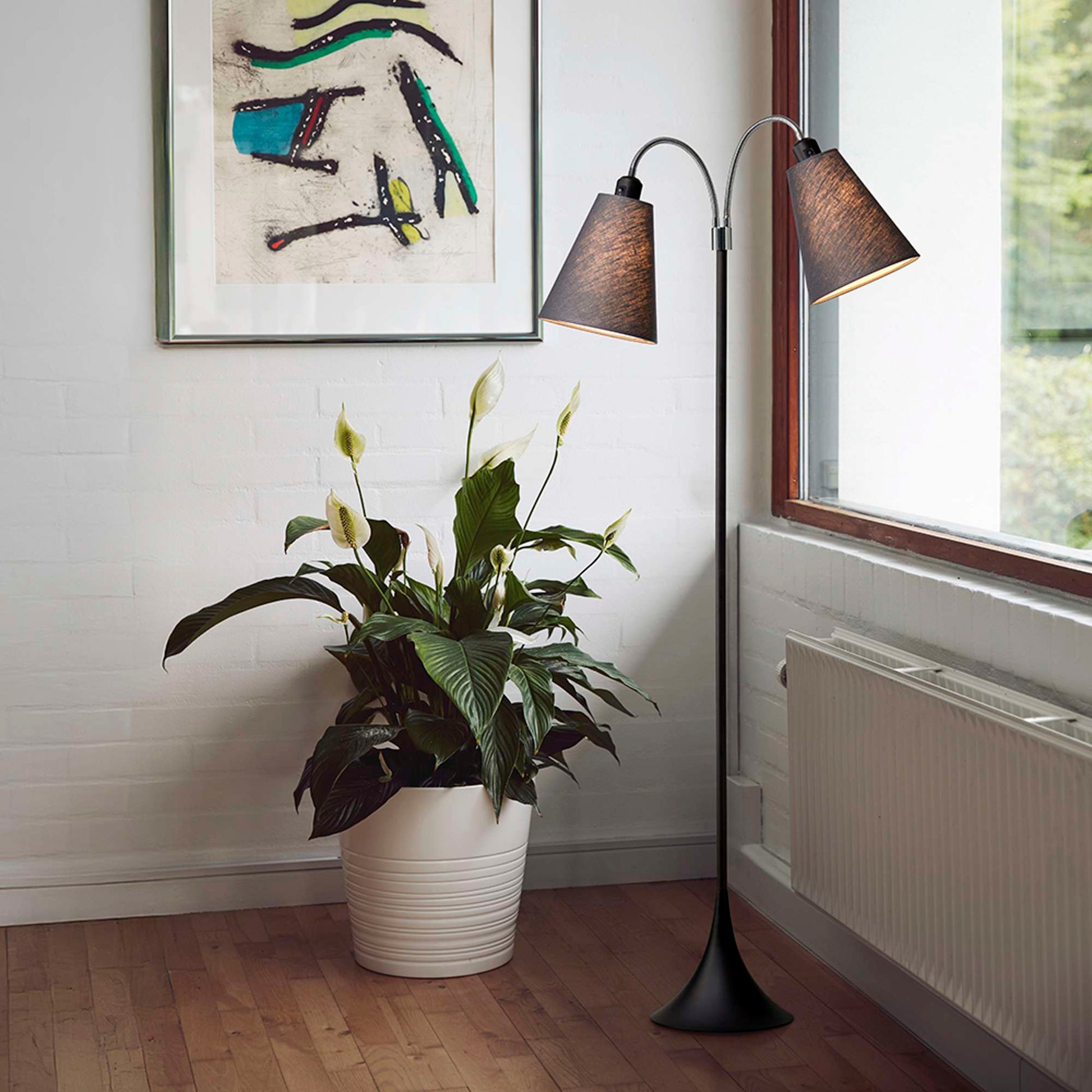 Fodgænger Gulvlampe Sort m/mørkegrå lampeskærme