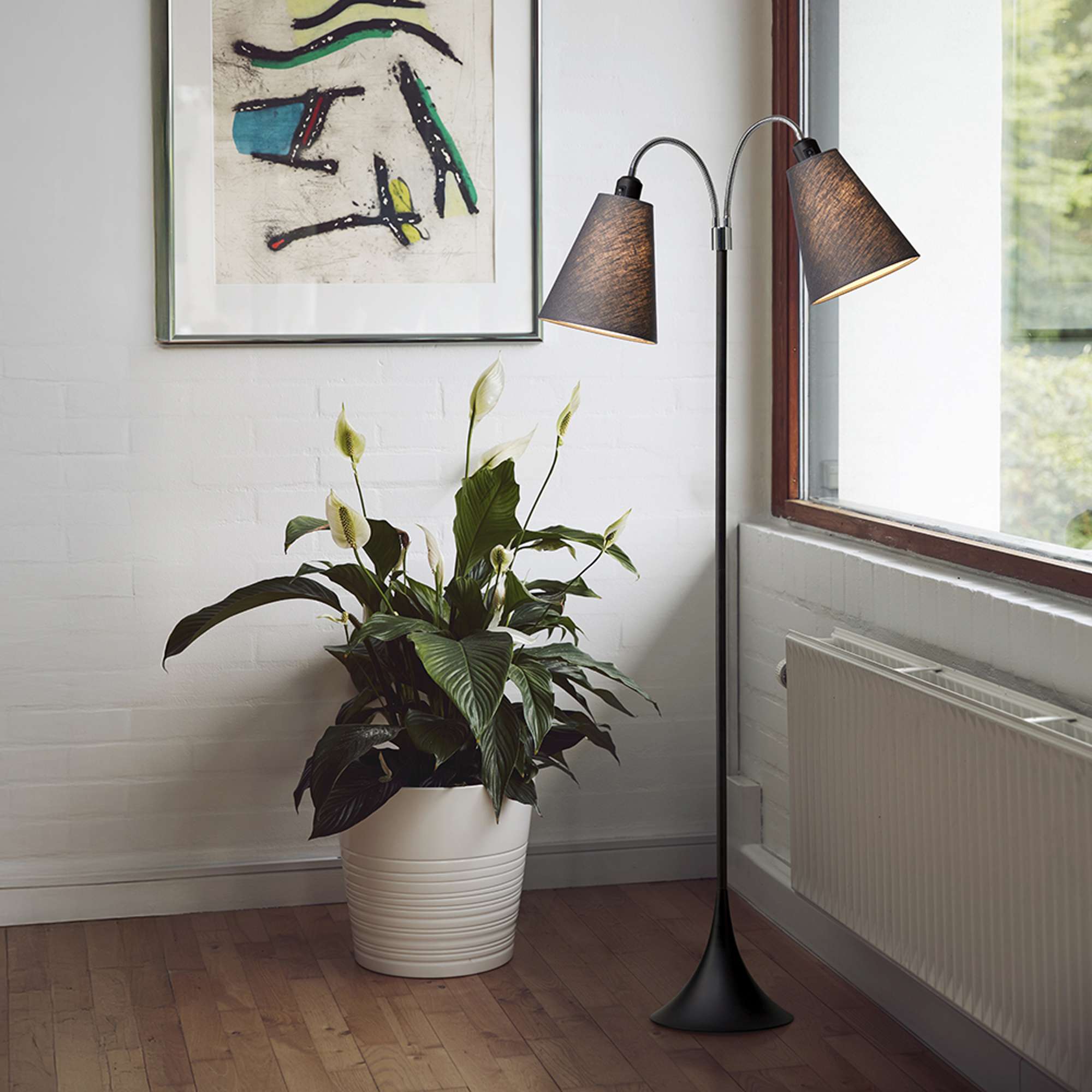 Fodgænger Gulvlampe Sort m/mørkegrå lampeskærme