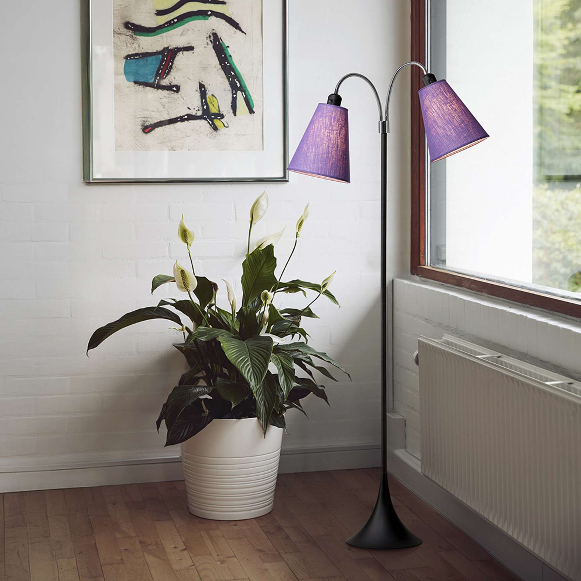 Fodgænger Gulvlampe Sort m/lilla lampeskærme