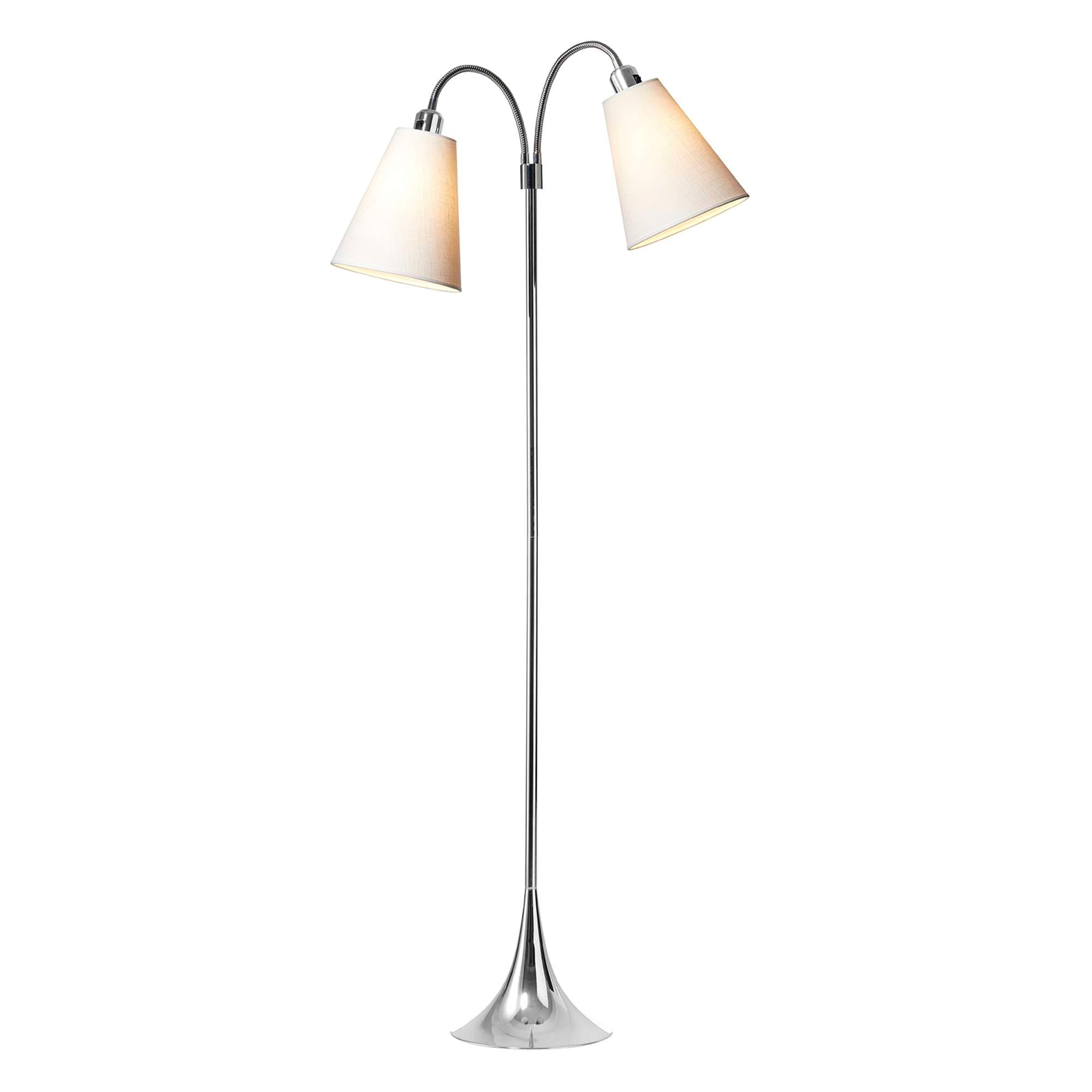 Fodgænger Gulvlampe Krom m/Hvide lampeskærme
