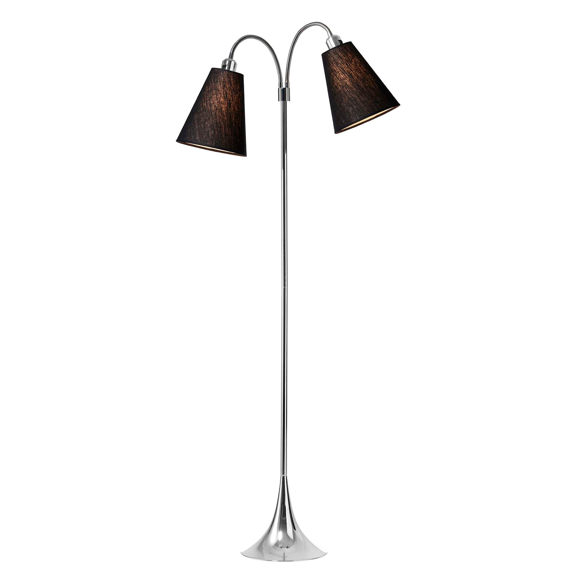 Fodgænger Gulvlampe Krom m/Sorte lampeskærme