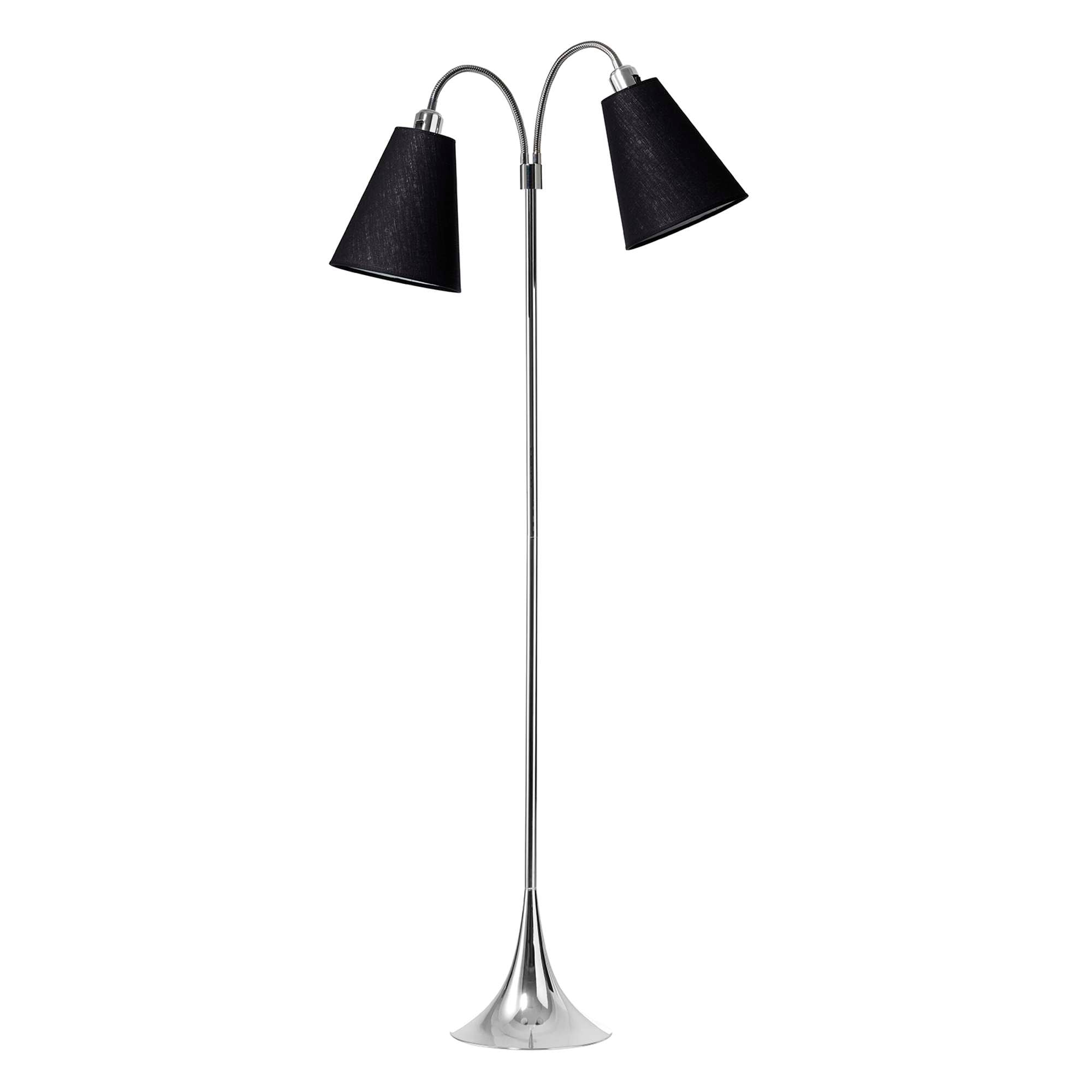 Fodgænger Gulvlampe Krom m/Sorte lampeskærme