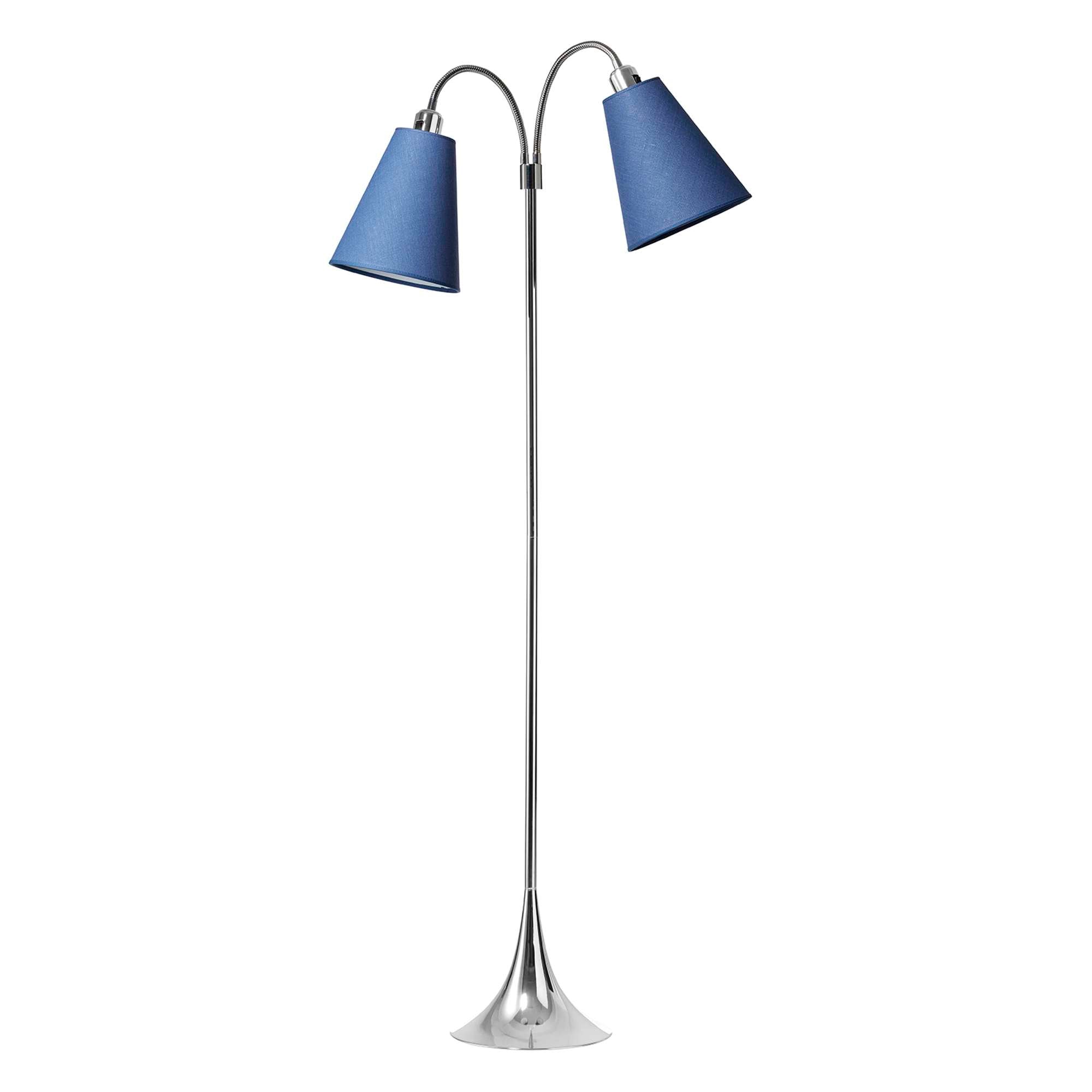 Fodgænger Gulvlampe Krom m/Dalablå lampeskærme