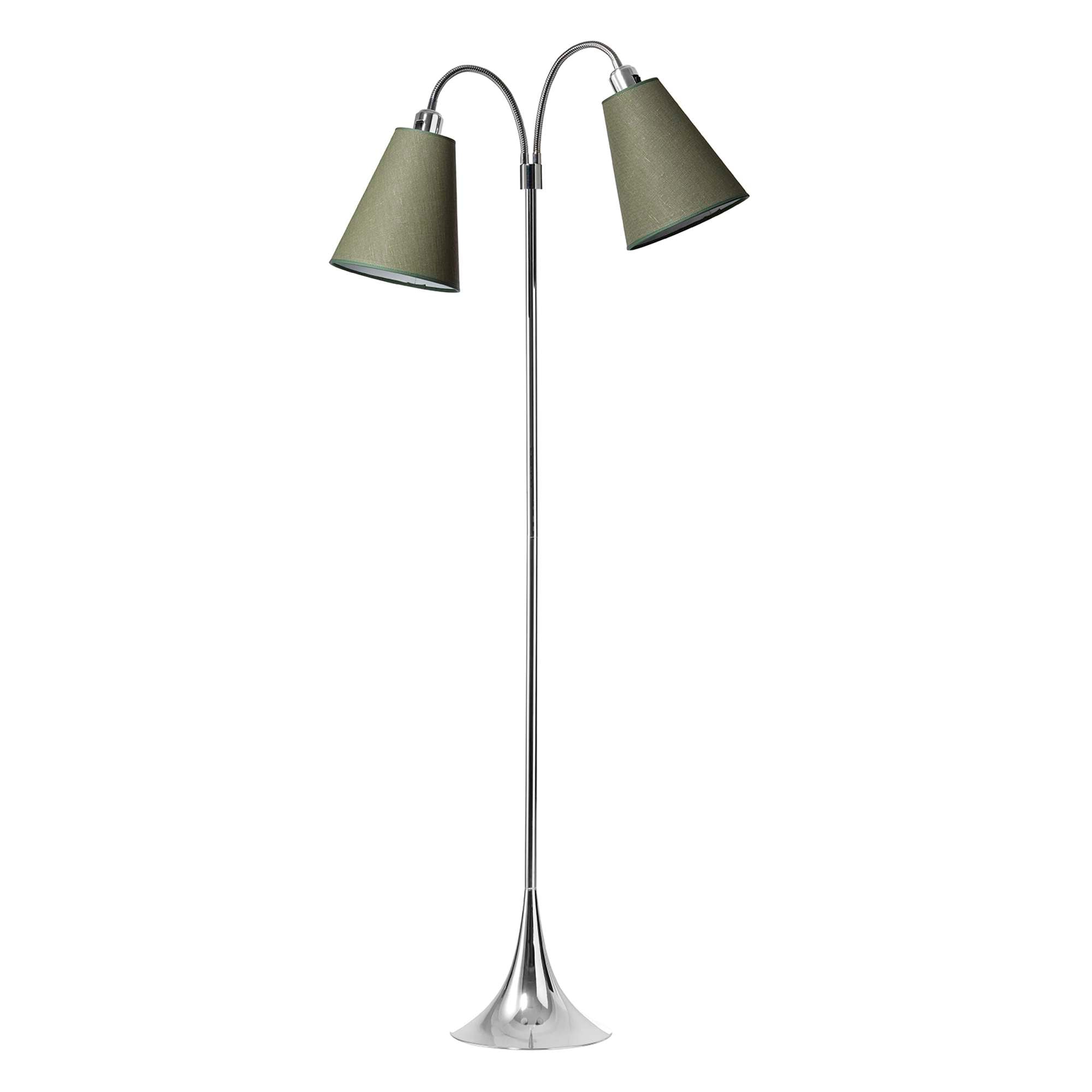 Fodgænger Gulvlampe Krom m/Olivengrønne lampeskærme