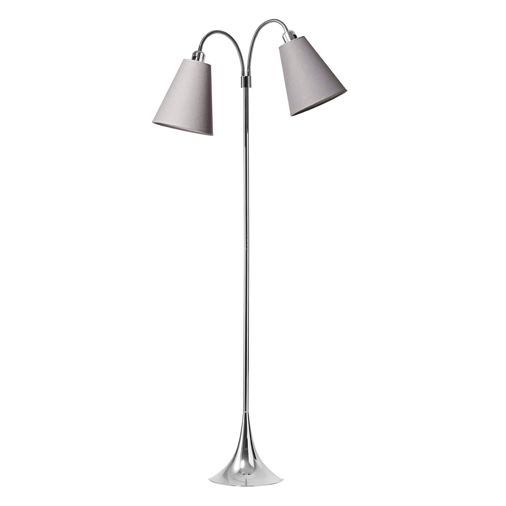 Fodgænger Gulvlampe Krom m/Lysegrå lampeskærme