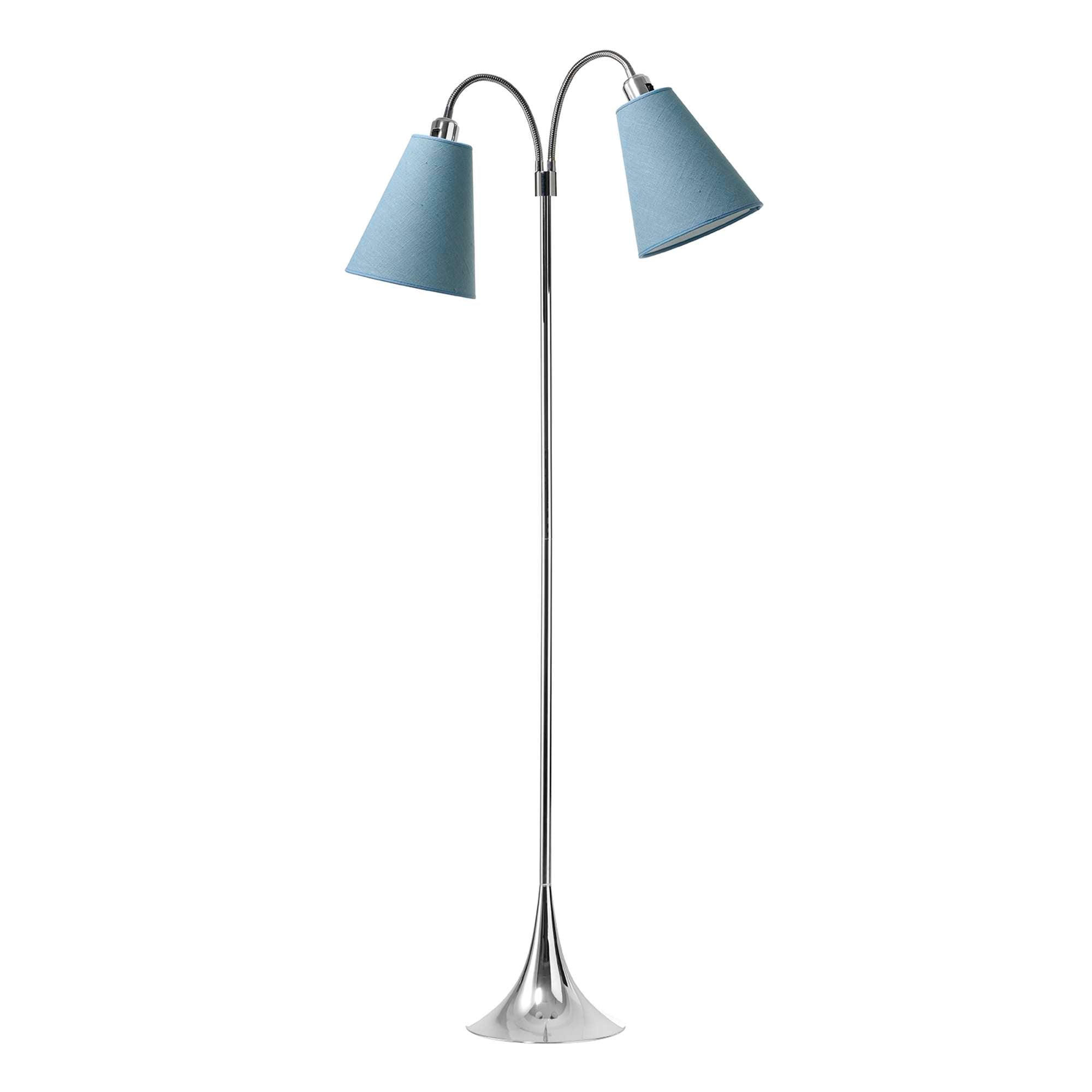 Fodgænger Gulvlampe Krom m/støvet blå lampeskærme