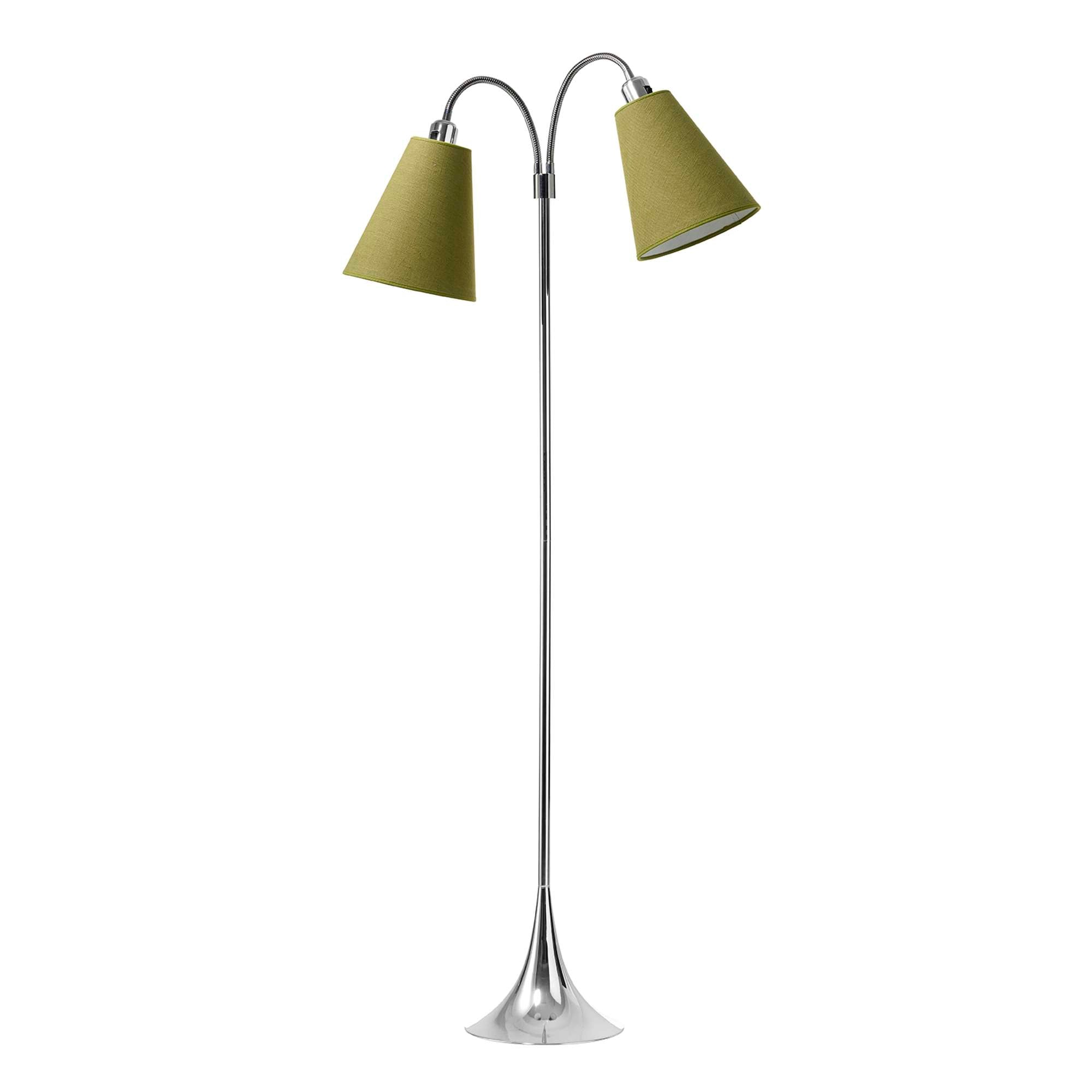 Fodgænger Gulvlampe Krom m/lys armygrønne lampeskærme