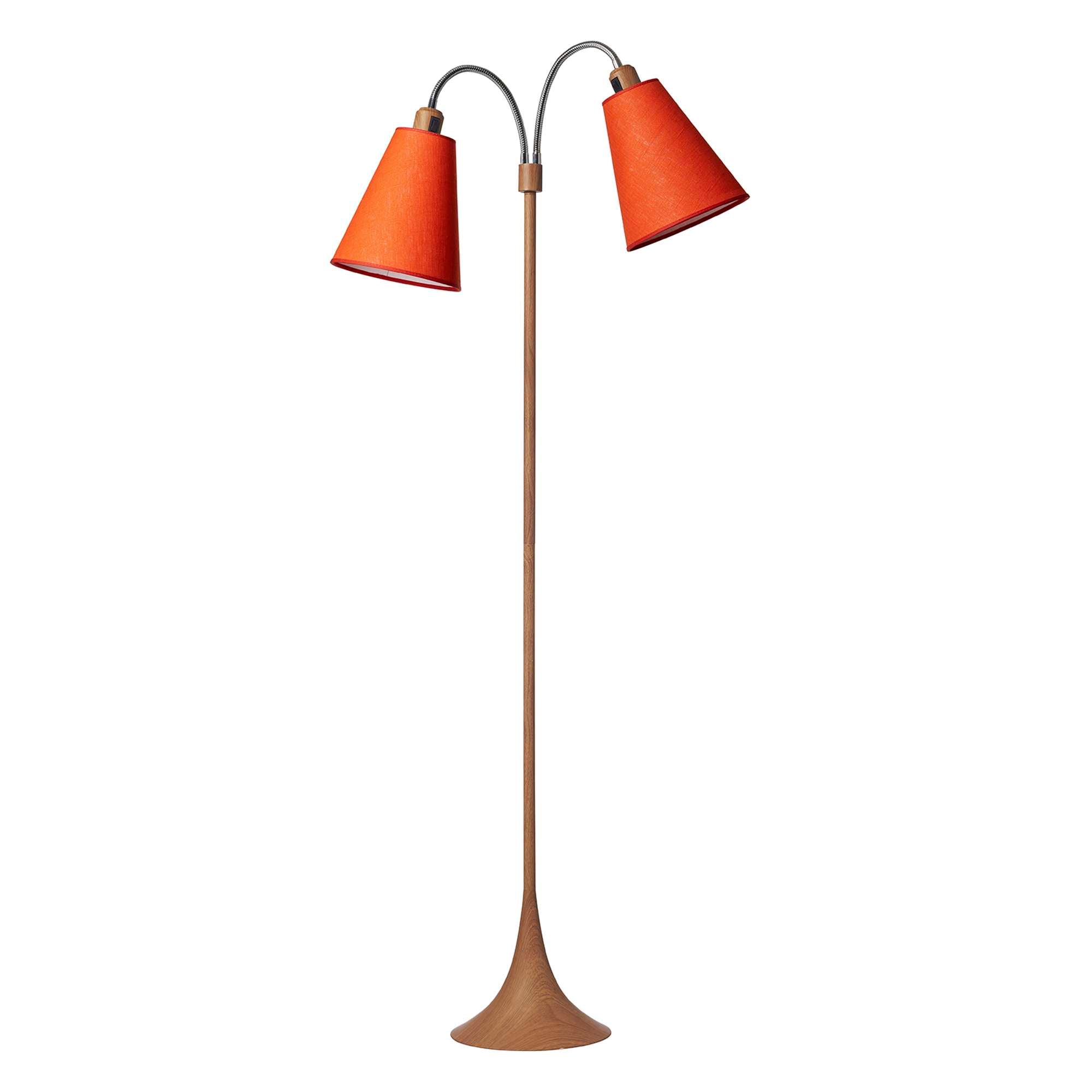 Fodgænger Gulvlampe Trælook m/Orange lampeskærme