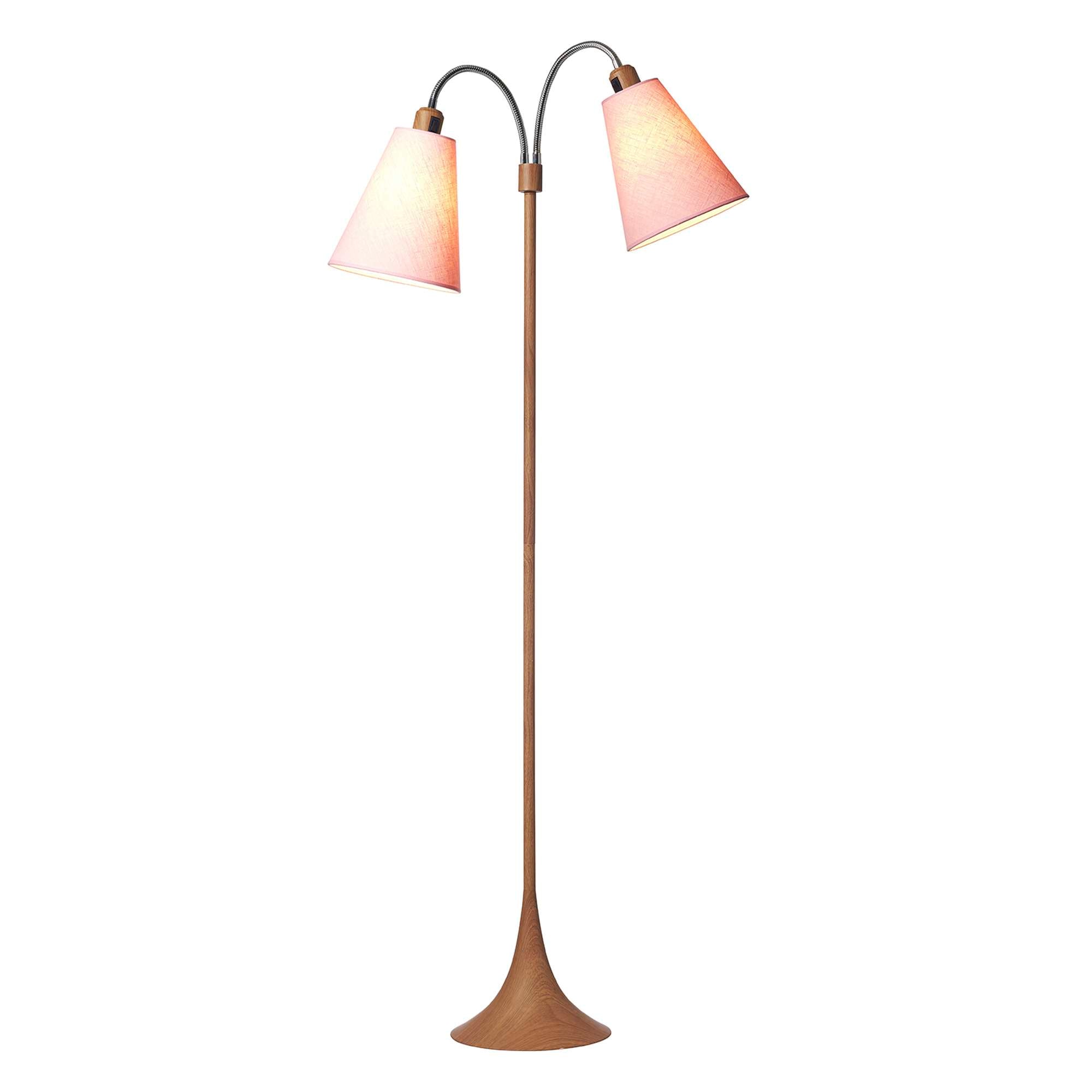Fodgænger Gulvlampe Trælook m/Pink lampeskærme