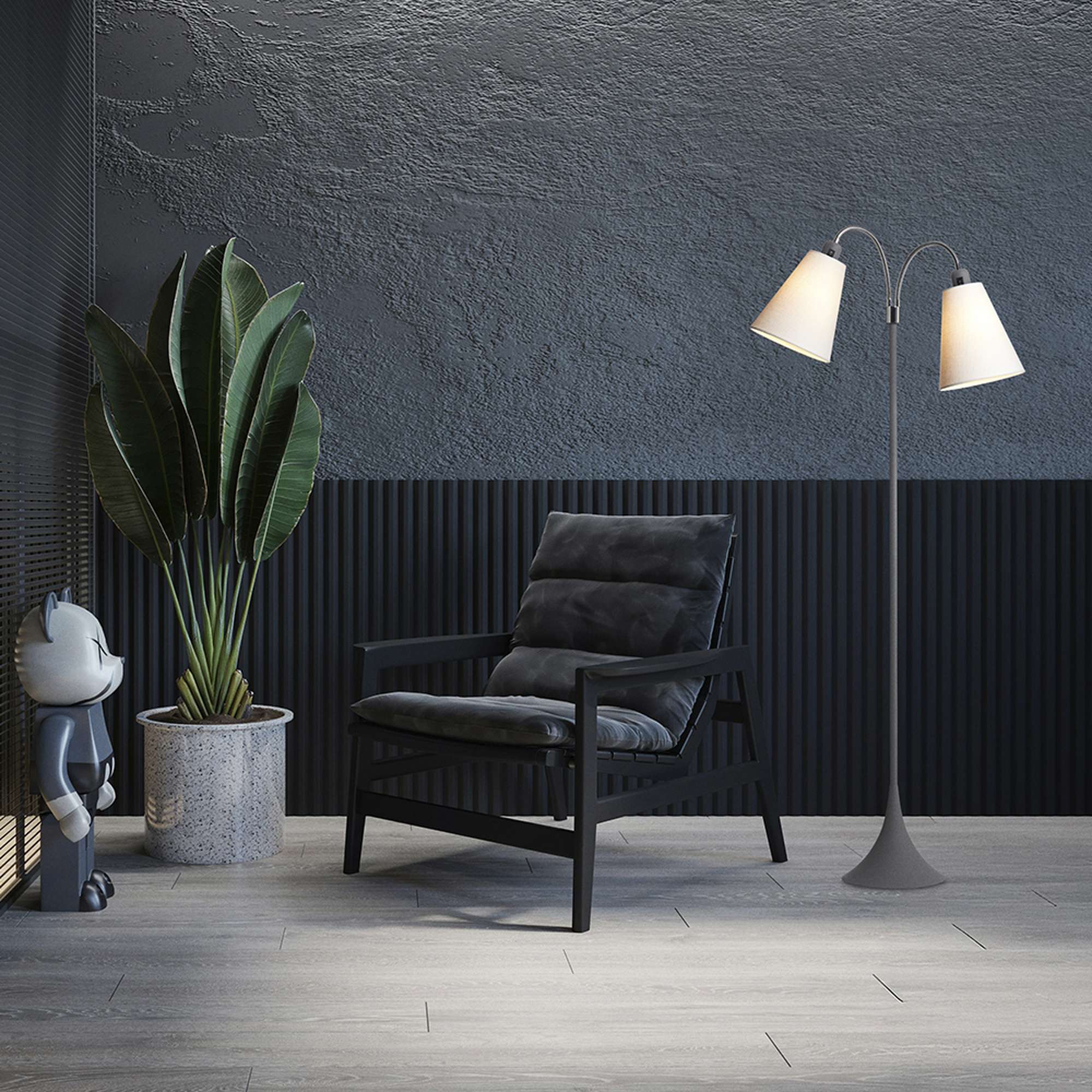 Fodgænger Gulvlampe Grå m/hvide lampeskærme