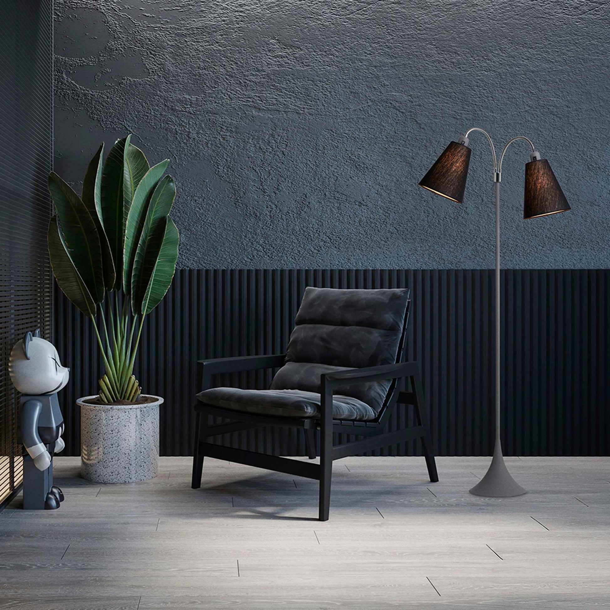 Fodgænger Gulvlampe Grå m/sorte lampeskærme