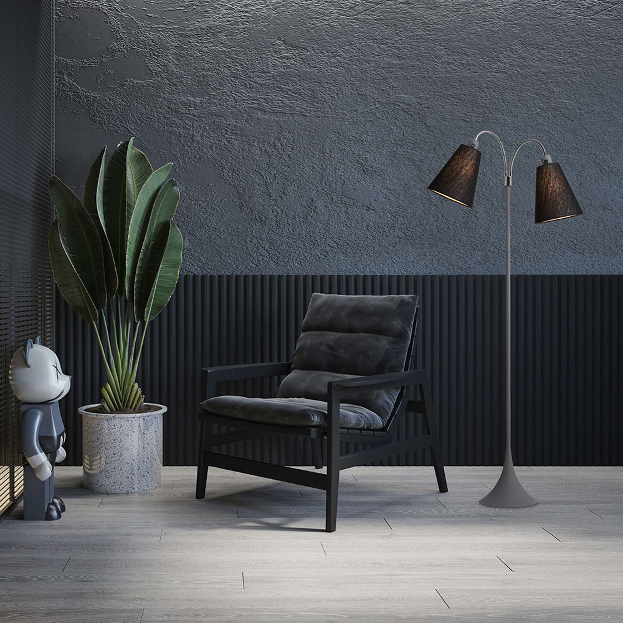 Fodgænger Gulvlampe Grå m/sorte lampeskærme