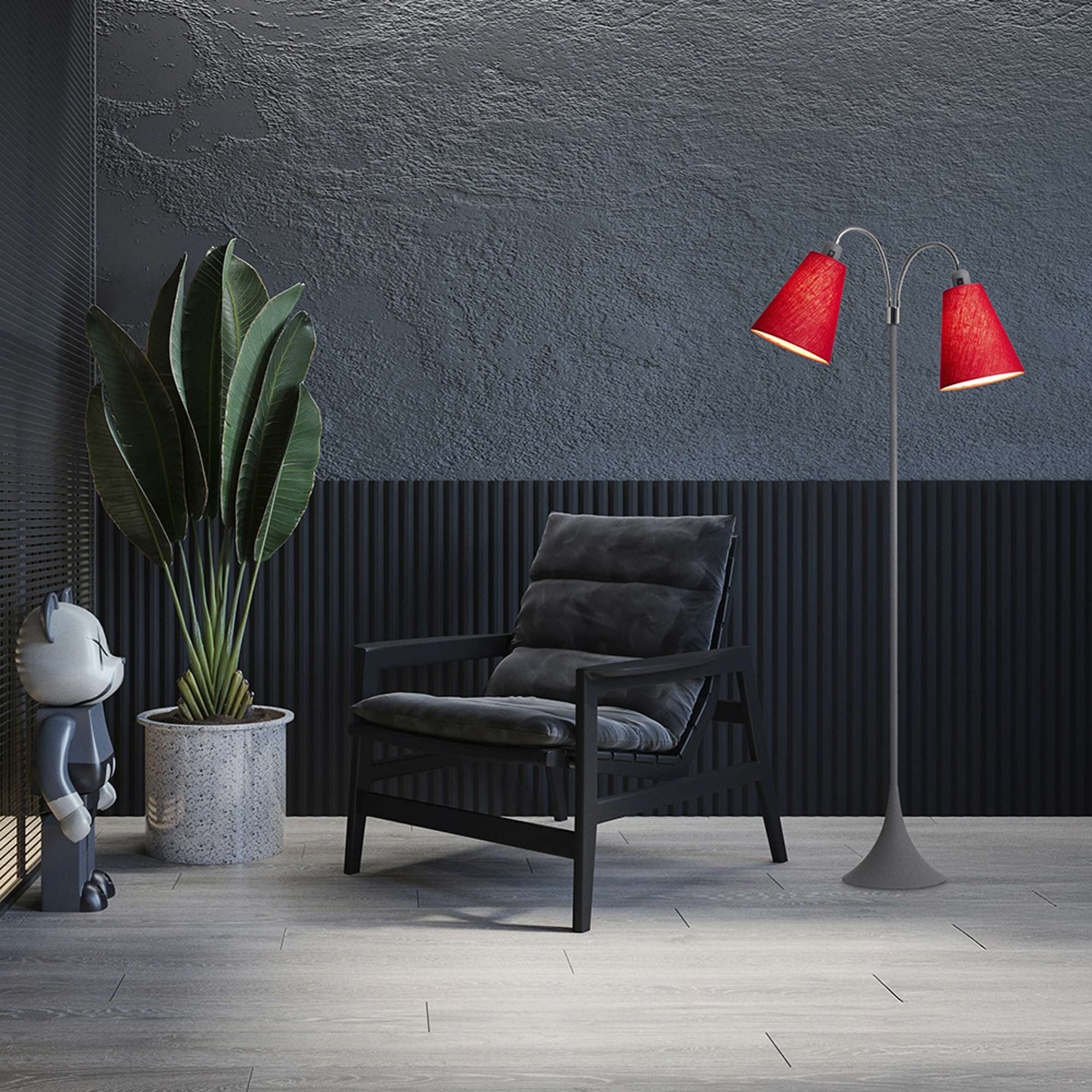 Fodgænger Gulvlampe Grå m/røde lampeskærme