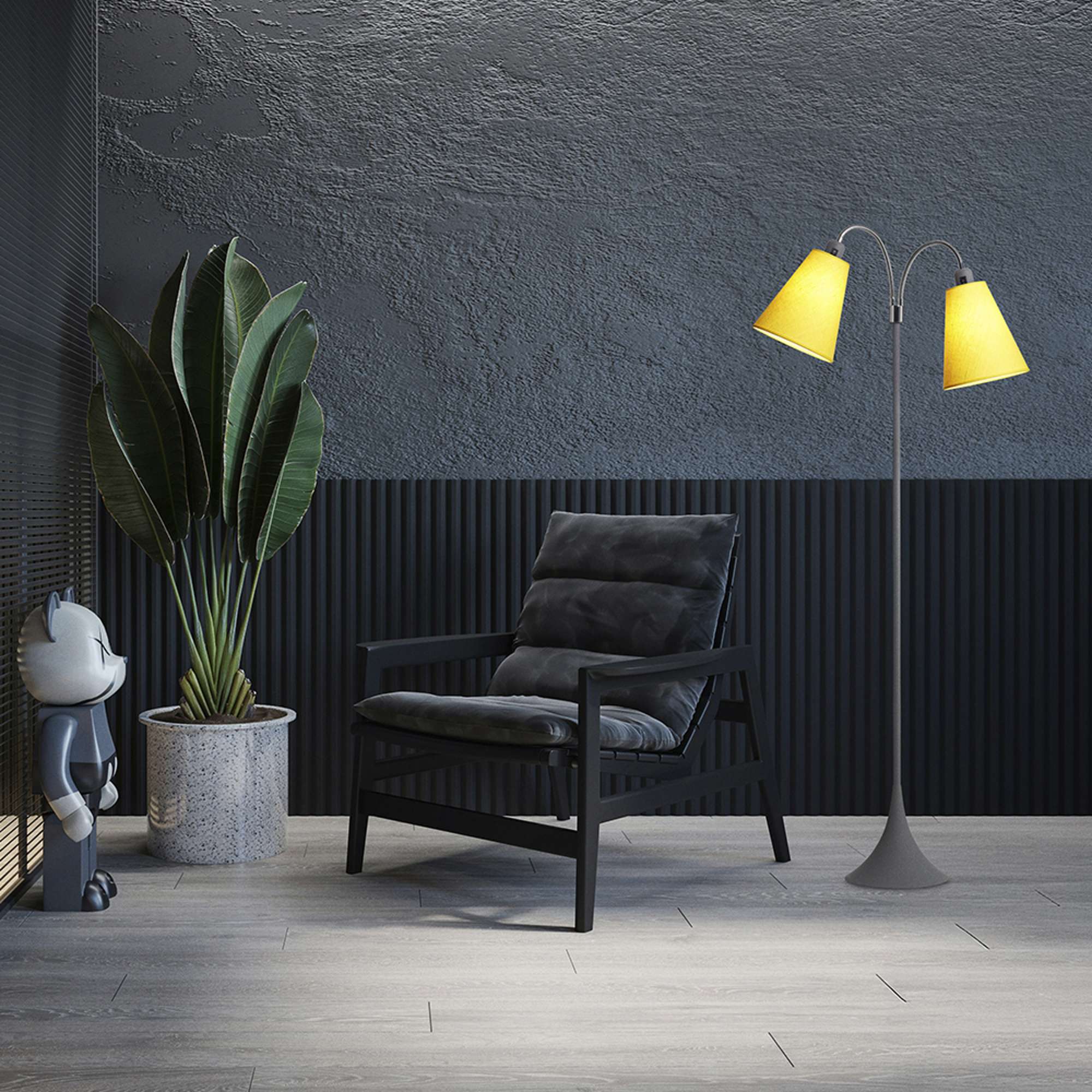 Fodgænger Gulvlampe Grå m/gule lampeskærme