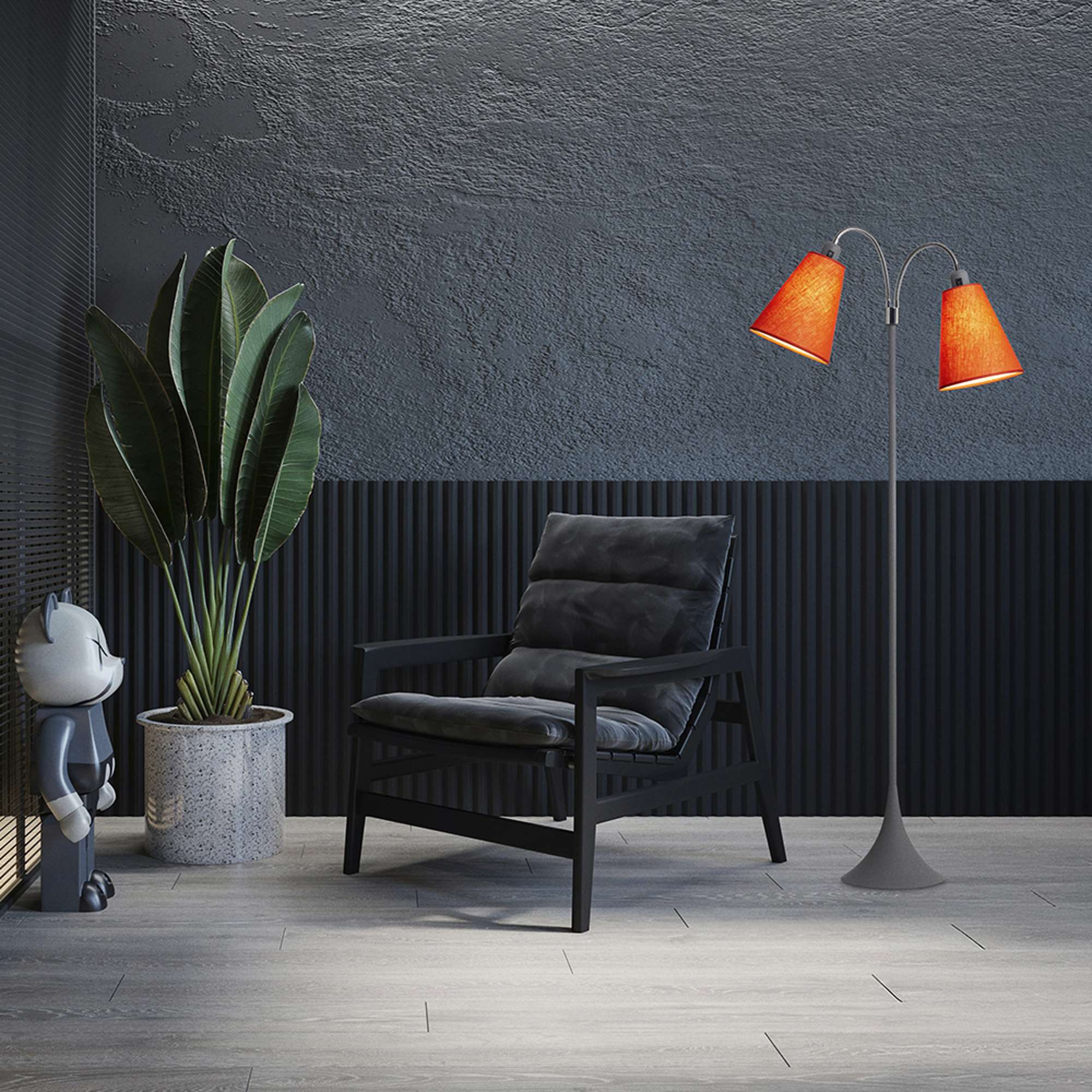 Fodgænger Gulvlampe Grå m/orange lampeskærme