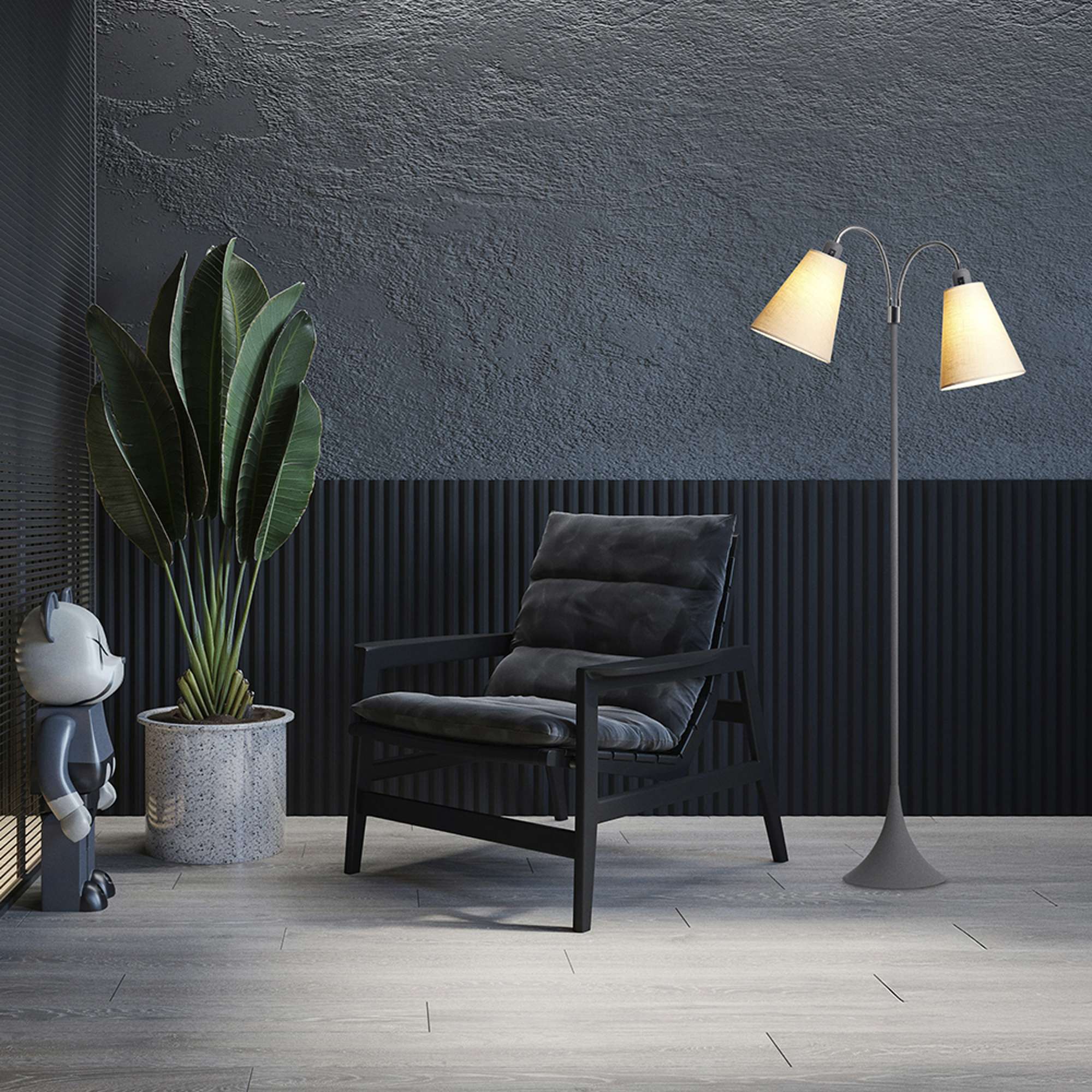 Fodgænger Gulvlampe Grå m/creme lampeskærme