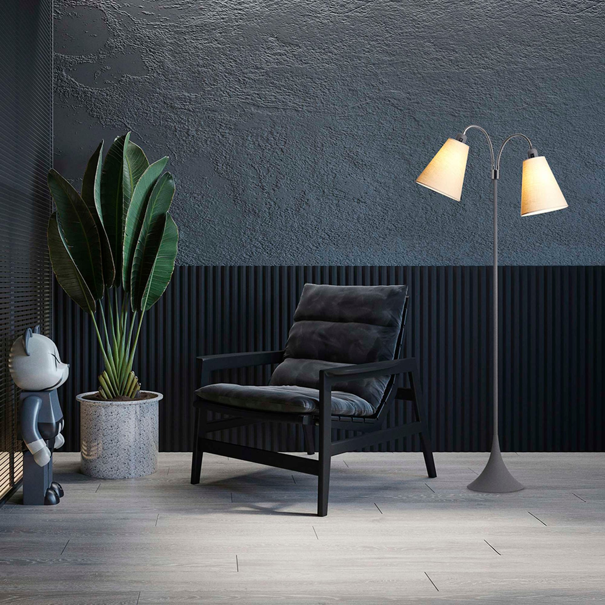 Fodgænger Gulvlampe Grå m/creme lampeskærme