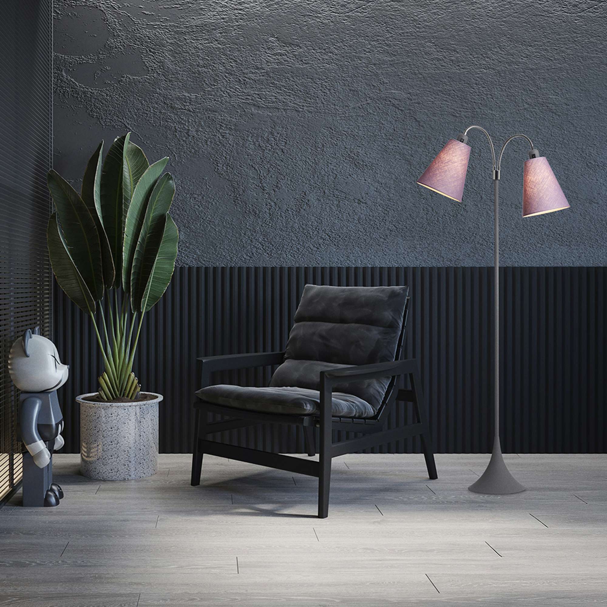 Fodgænger Gulvlampe Grå m/lyng lampeskærme