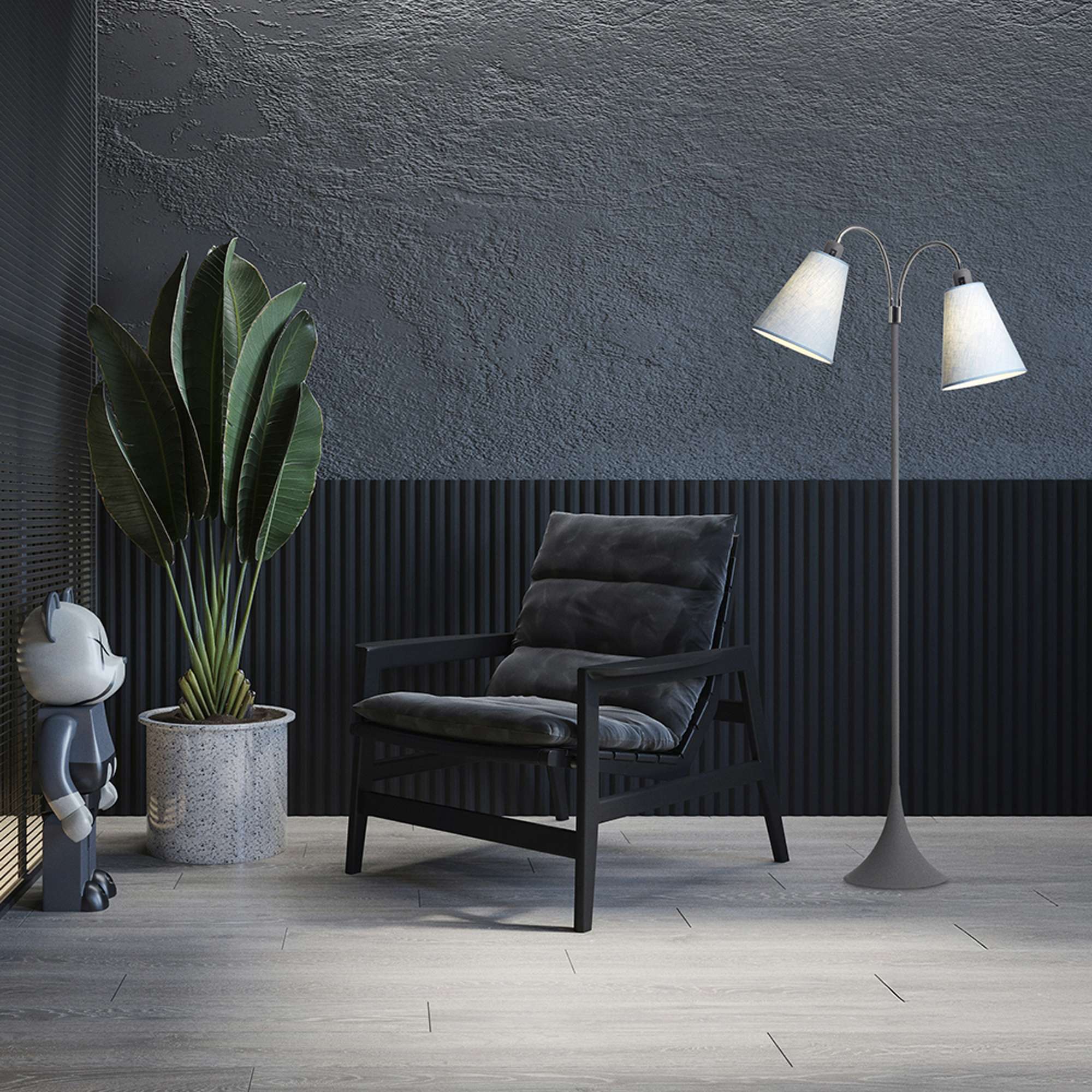 Fodgænger Gulvlampe Grå m/lyseblå lampeskærme