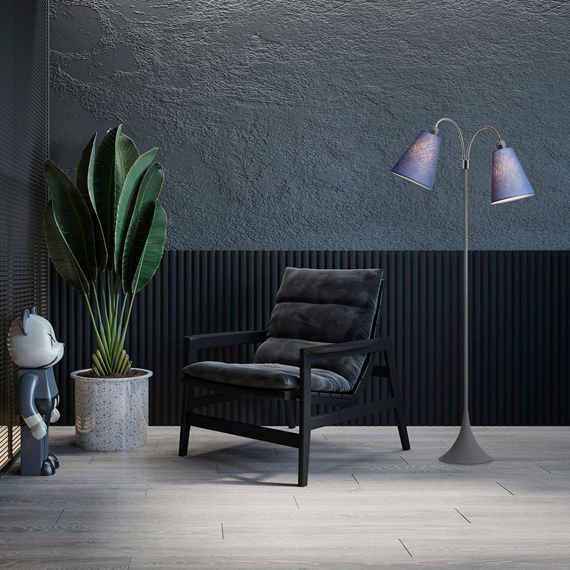 Fodgænger Gulvlampe Grå m/dalablå lampeskærme