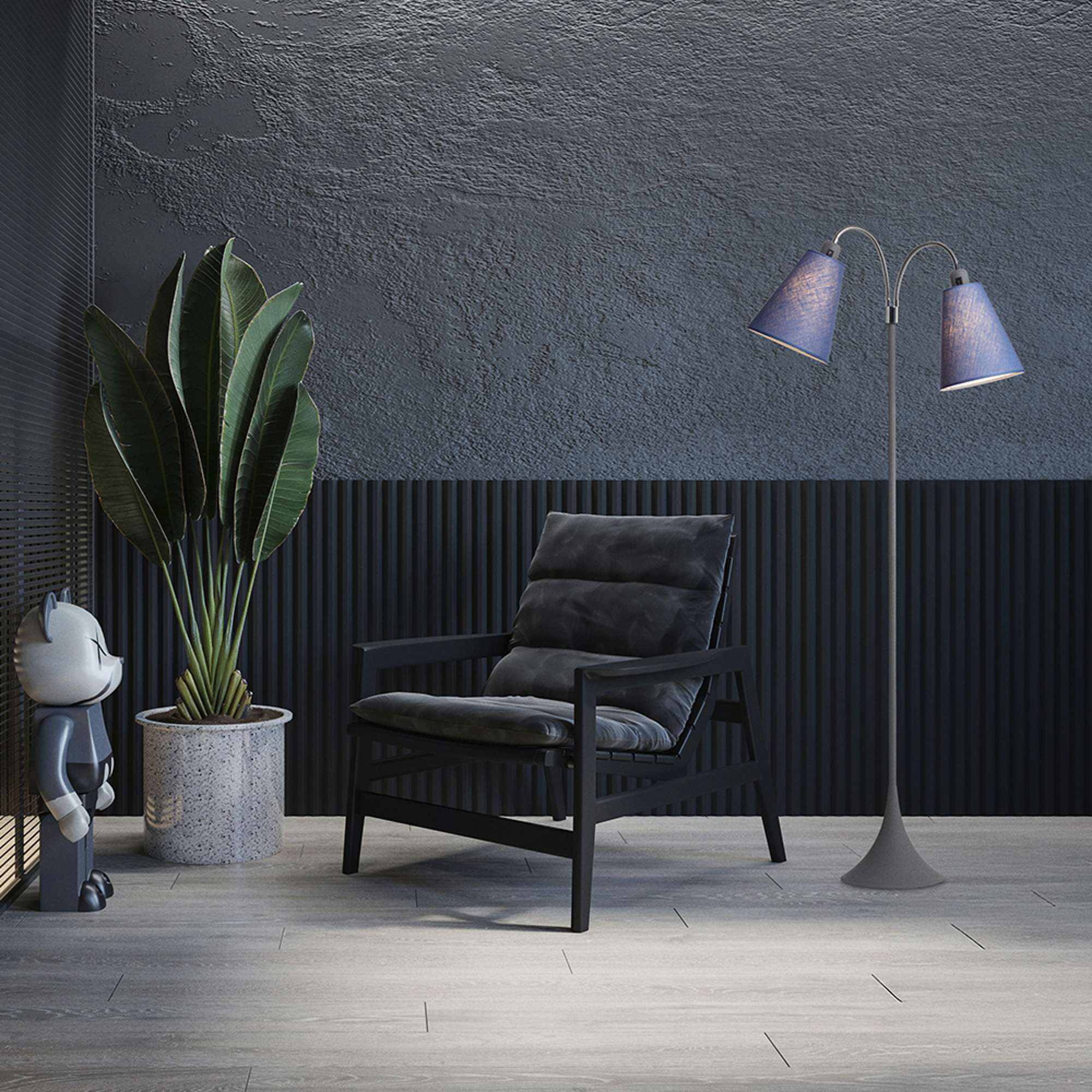 Fodgænger Gulvlampe Grå m/dalablå lampeskærme