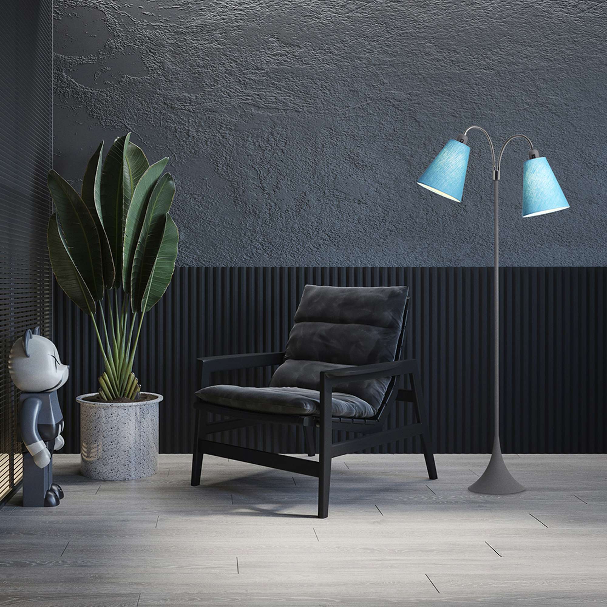 Fodgænger Gulvlampe Grå m/turkise lampeskærme