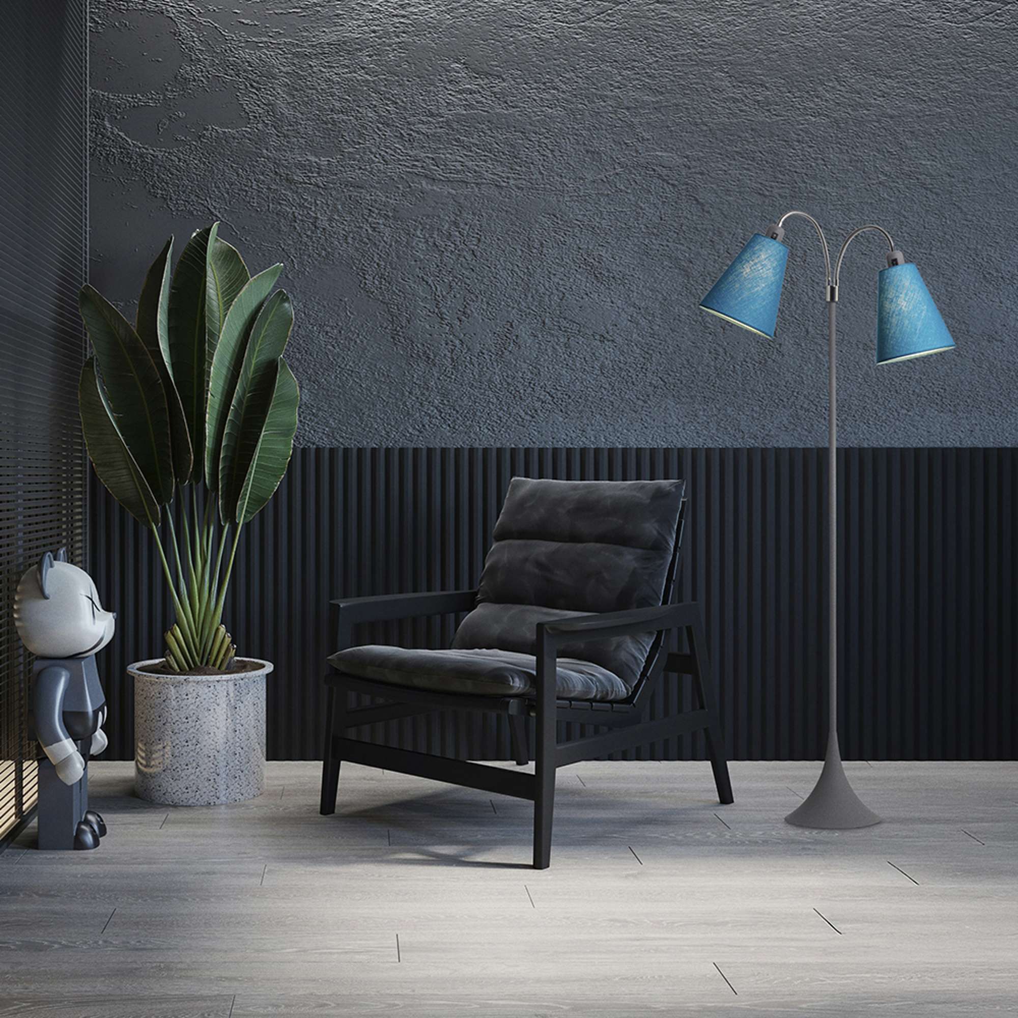 Fodgænger Gulvlampe Grå m/petroleum lampeskærme