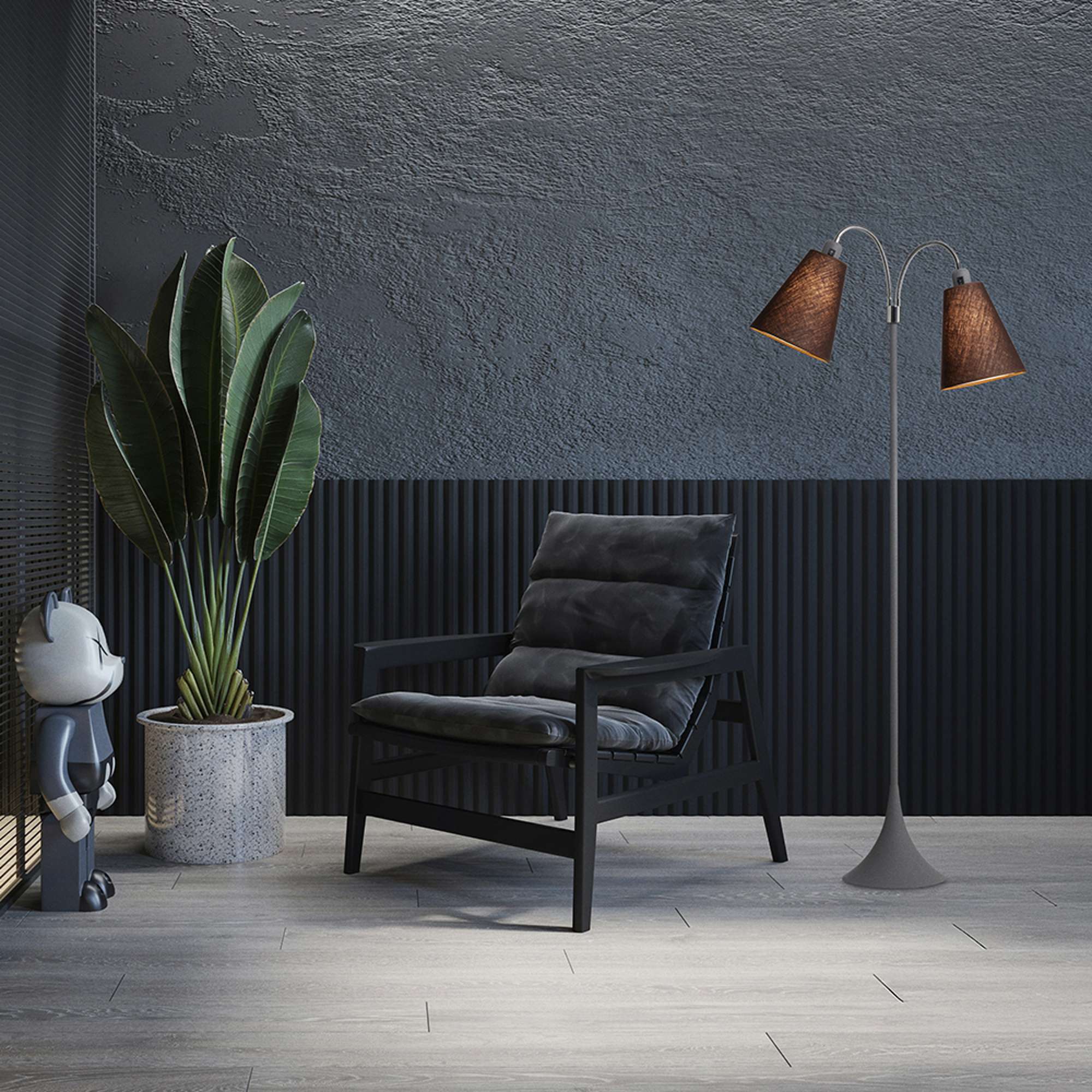 Fodgænger Gulvlampe Grå m/brune lampeskærme