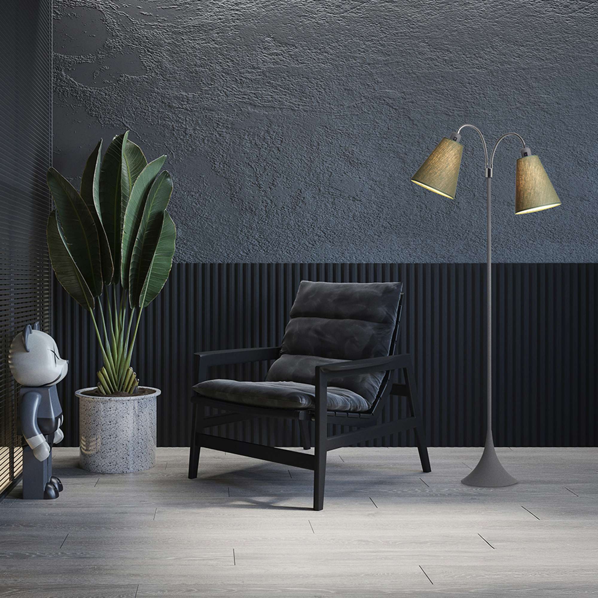 Fodgænger Gulvlampe Grå m/olivengrønne lampeskærme