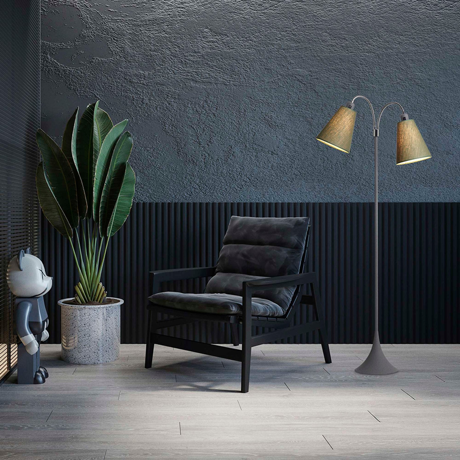 Fodgænger Gulvlampe Grå m/olivengrønne lampeskærme