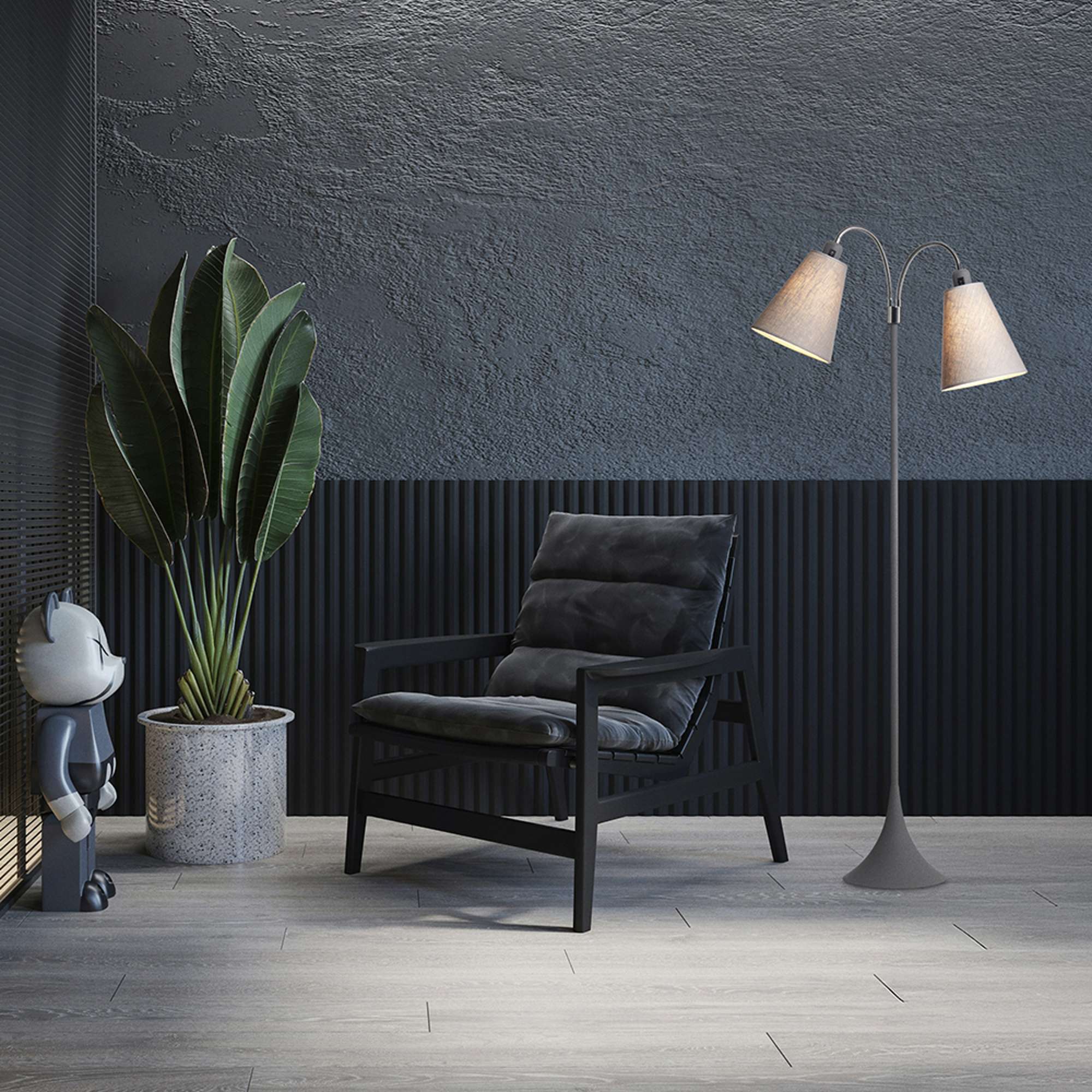 Fodgænger Gulvlampe Grå m/lysegrå lampeskærme