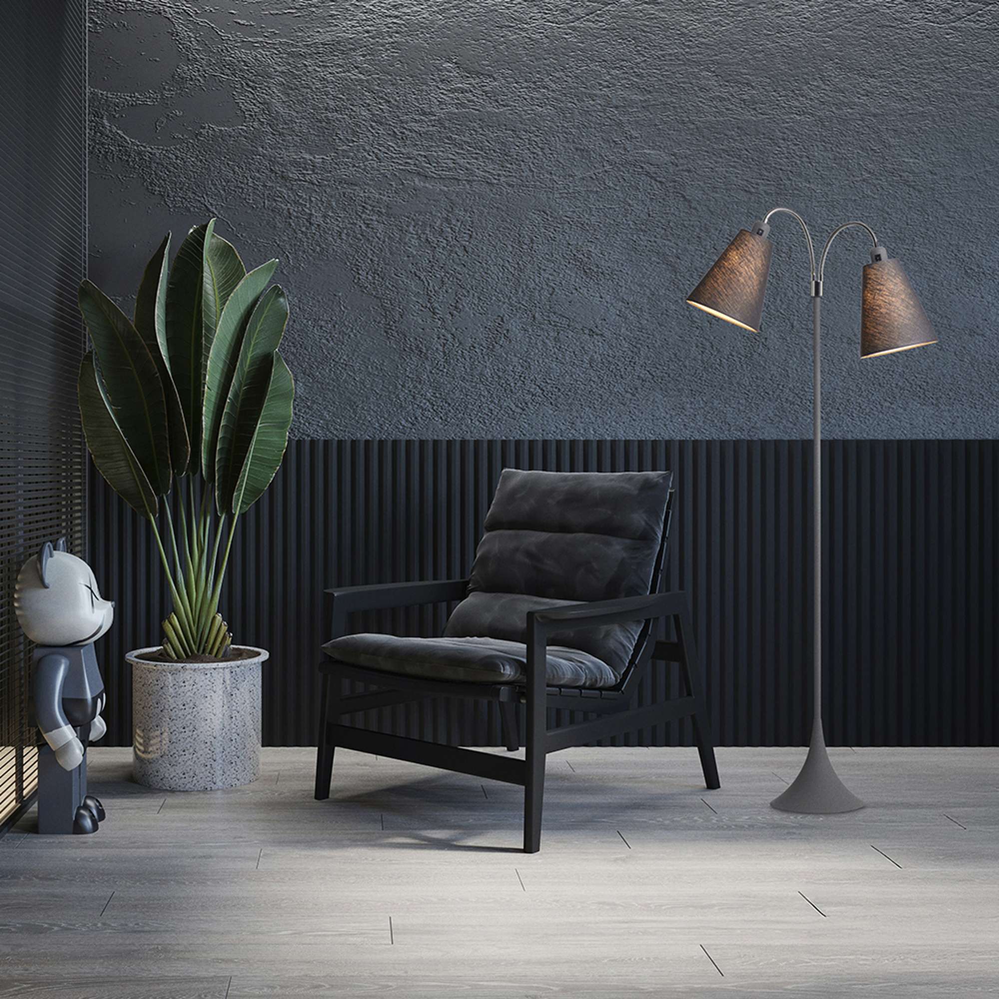 Fodgænger Gulvlampe Grå m/mørkegrå lampeskærme