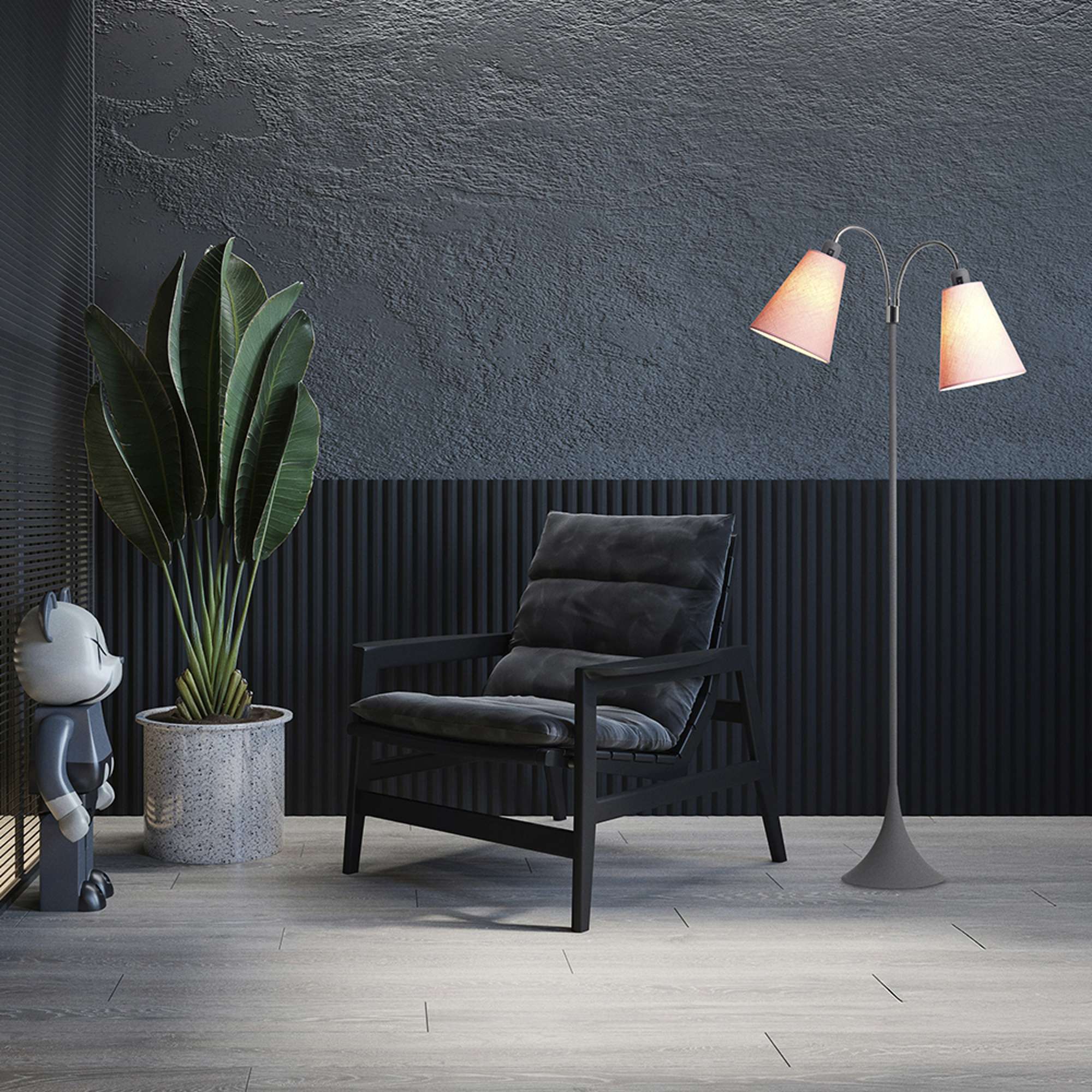 Fodgænger Gulvlampe Grå m/pink lampeskærme