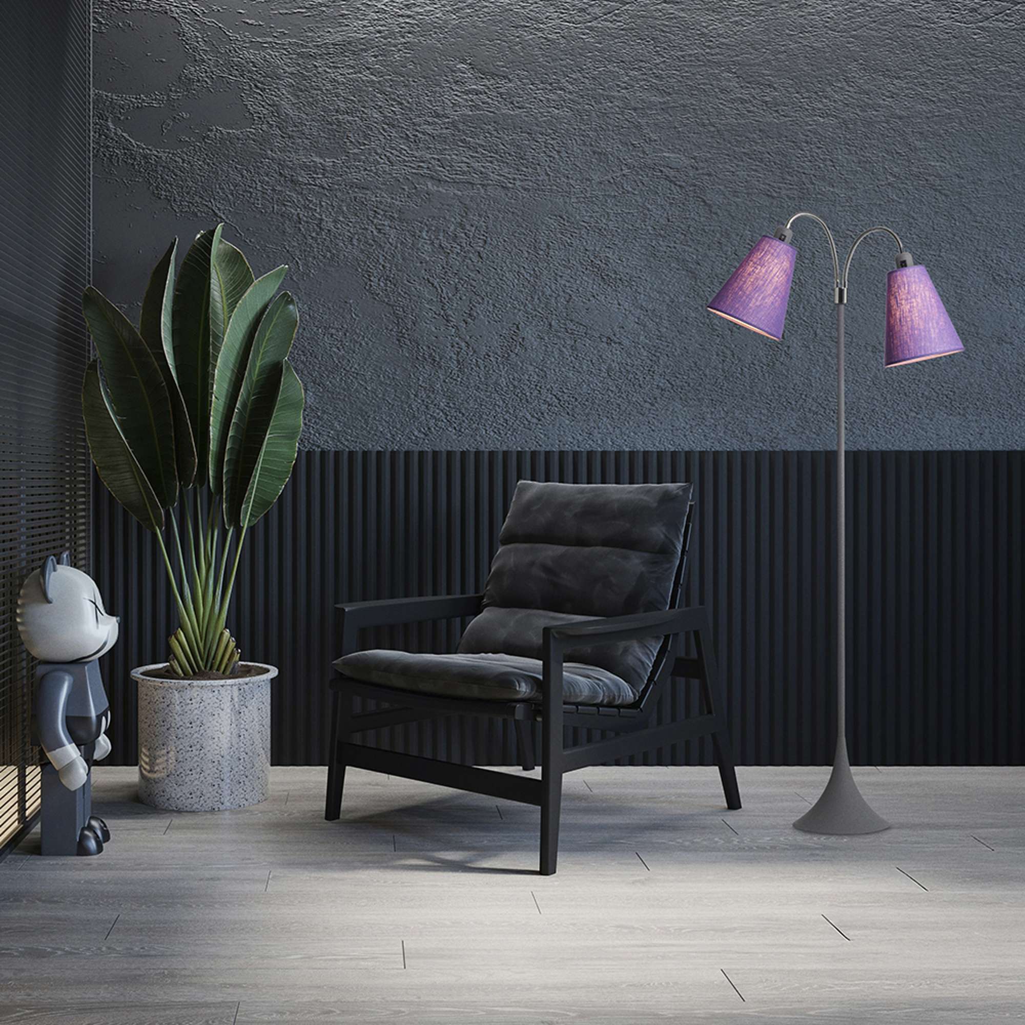 Fodgænger Gulvlampe Grå m/lilla lampeskærme