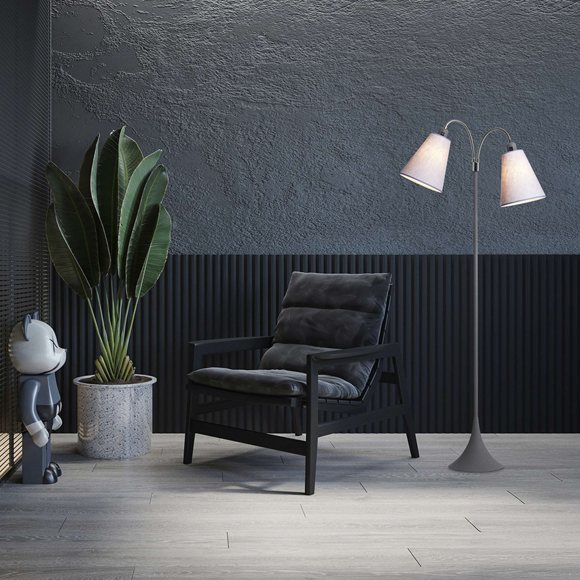 Fodgænger Gulvlampe Grå m/lavendel lampeskærme