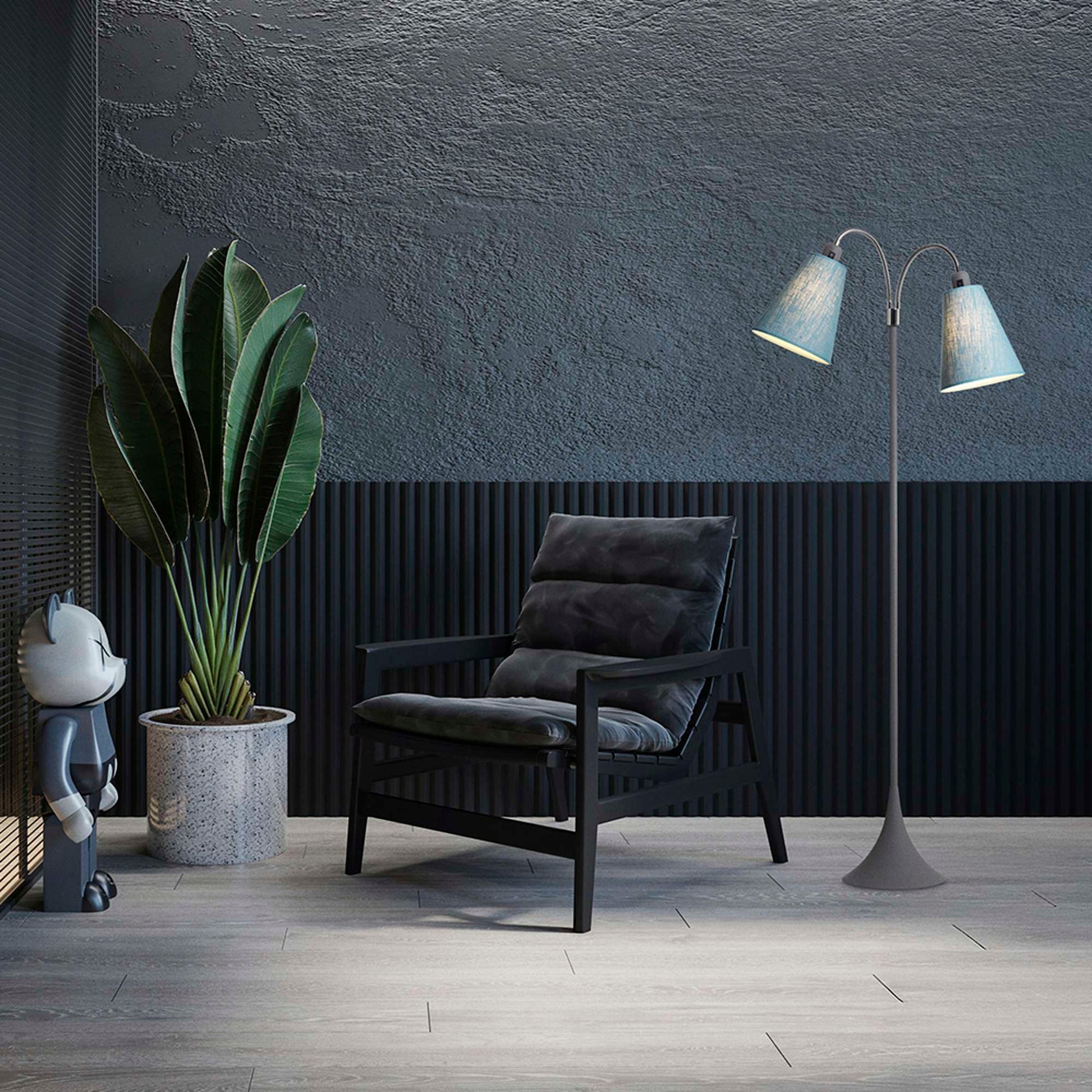 Fodgænger Gulvlampe Grå m/turkis blå lampeskærme