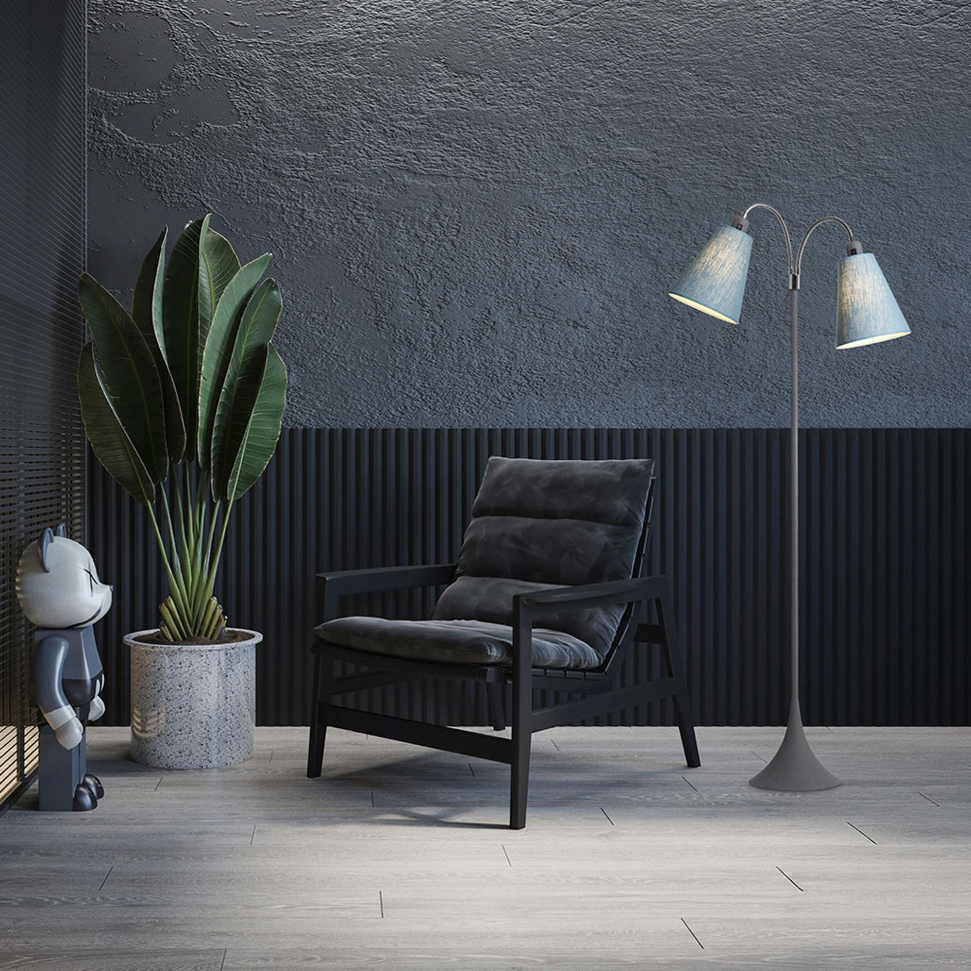 Fodgænger Gulvlampe Grå m/turkis blå lampeskærme