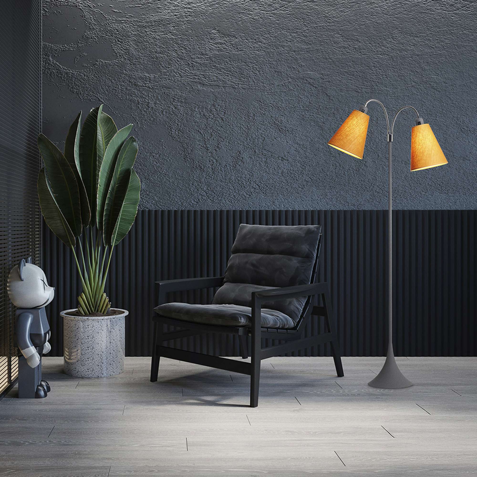 Fodgænger Gulvlampe Grå m/karry lampeskærme