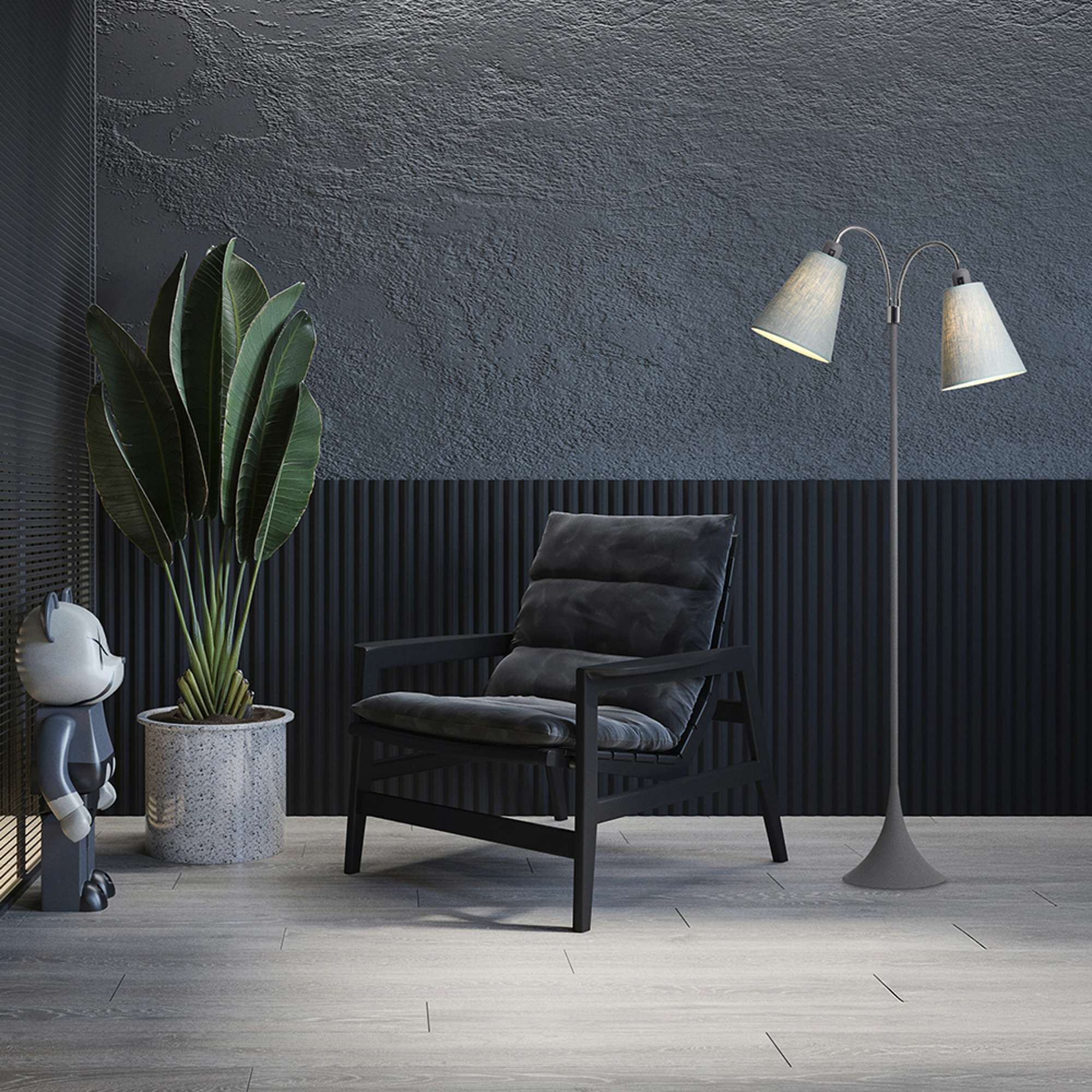 Fodgænger Gulvlampe Grå m/lys turkis blå lampeskærme