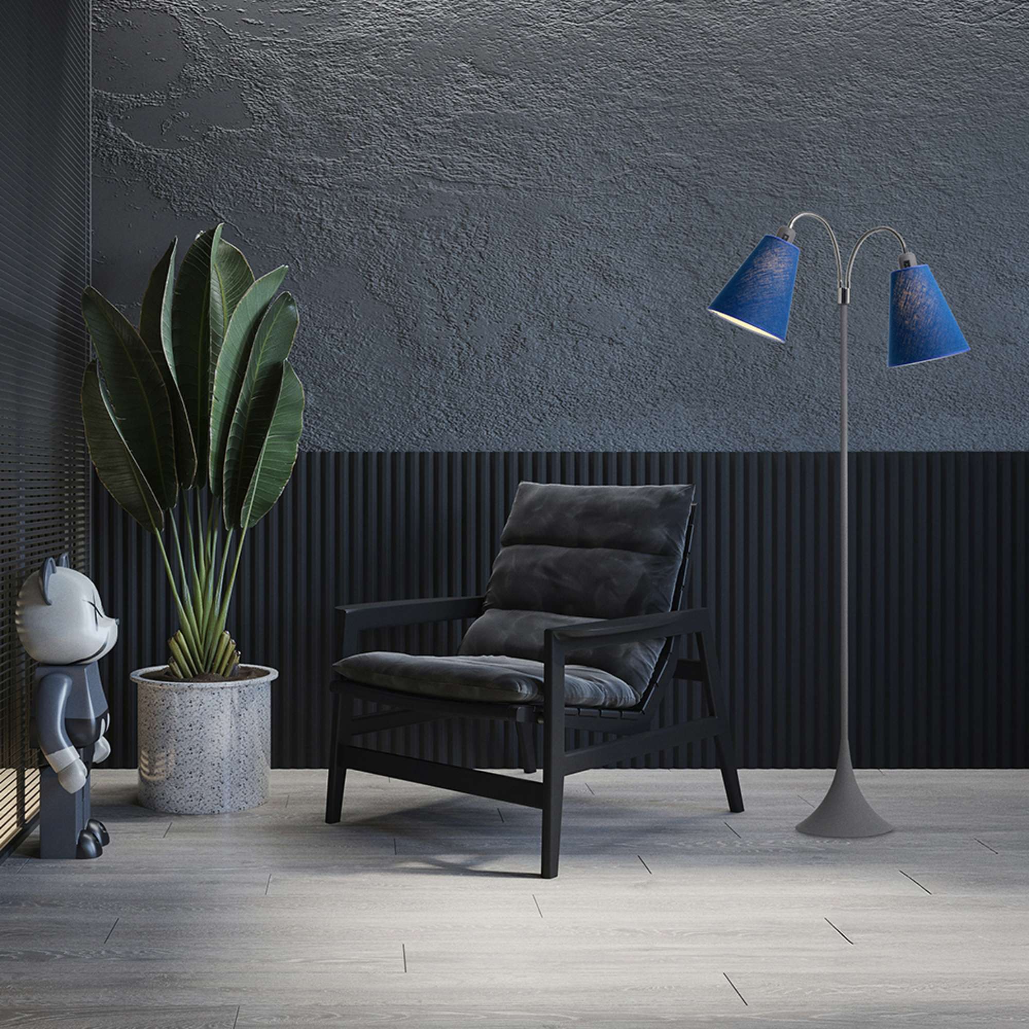 Fodgænger Gulvlampe Grå m/blå nistret lampeskærme