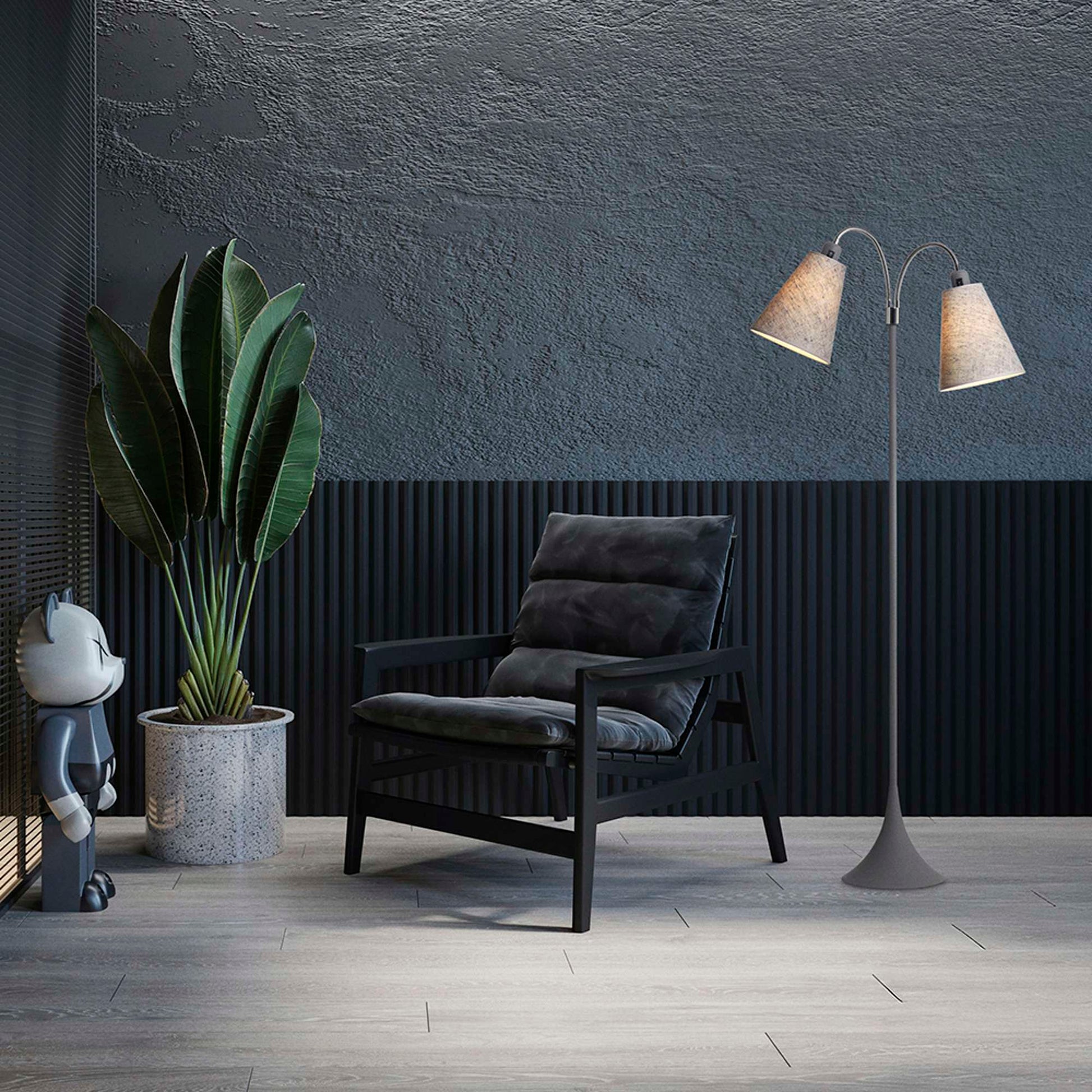 Fodgænger Gulvlampe Grå m/sort nistret lampeskærme