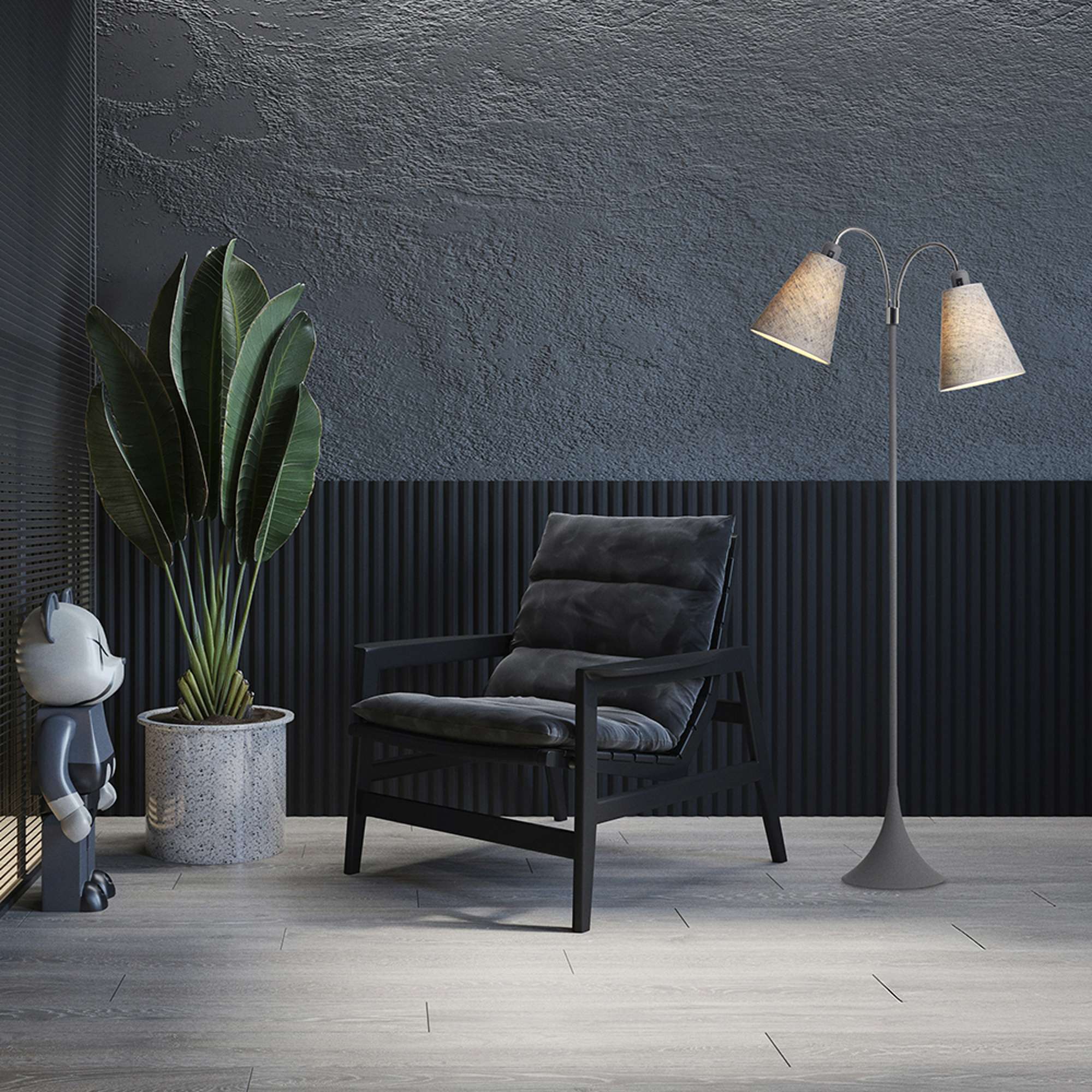 Fodgænger Gulvlampe Grå m/sort nistret lampeskærme